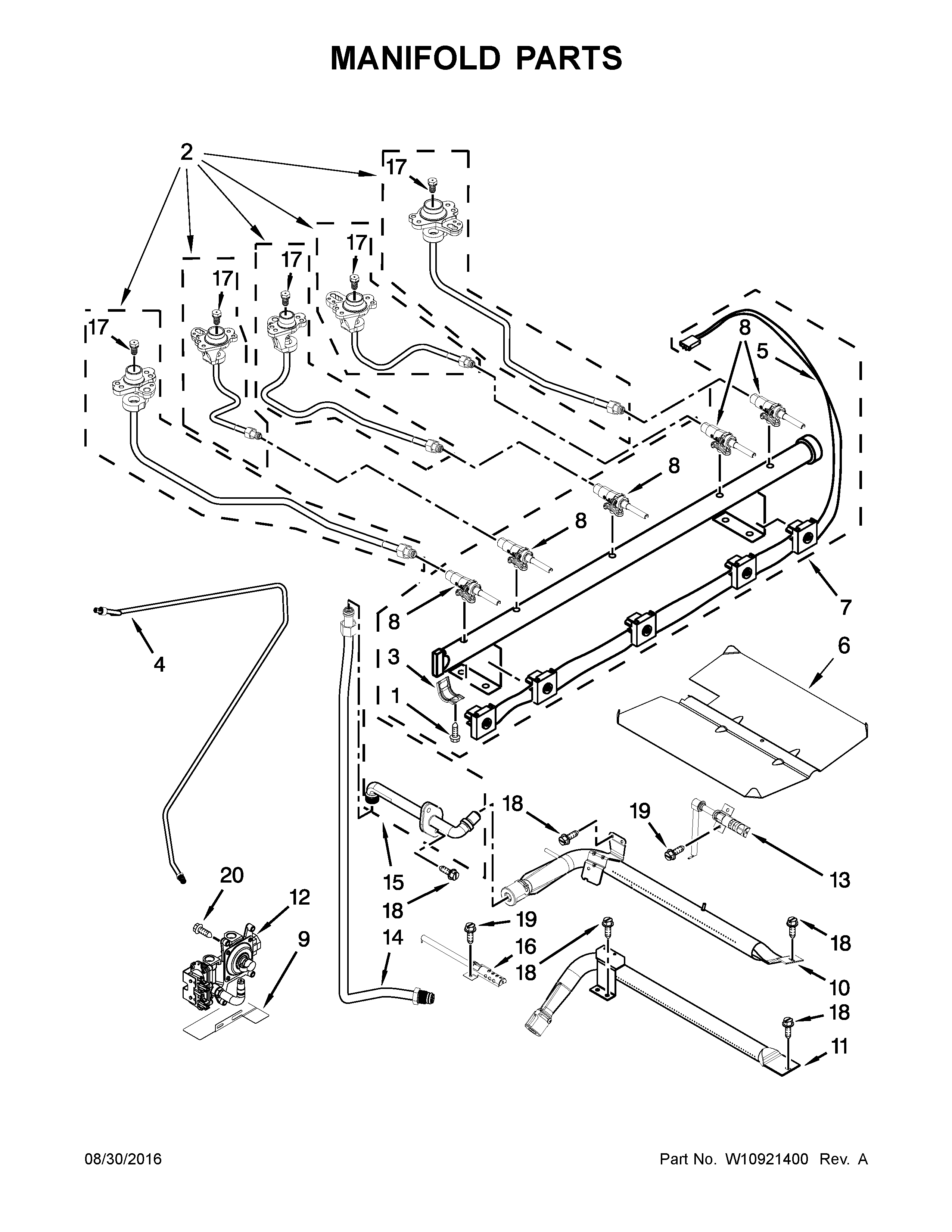 Whirlpool WFG540H0ES1 manifold parts diagram