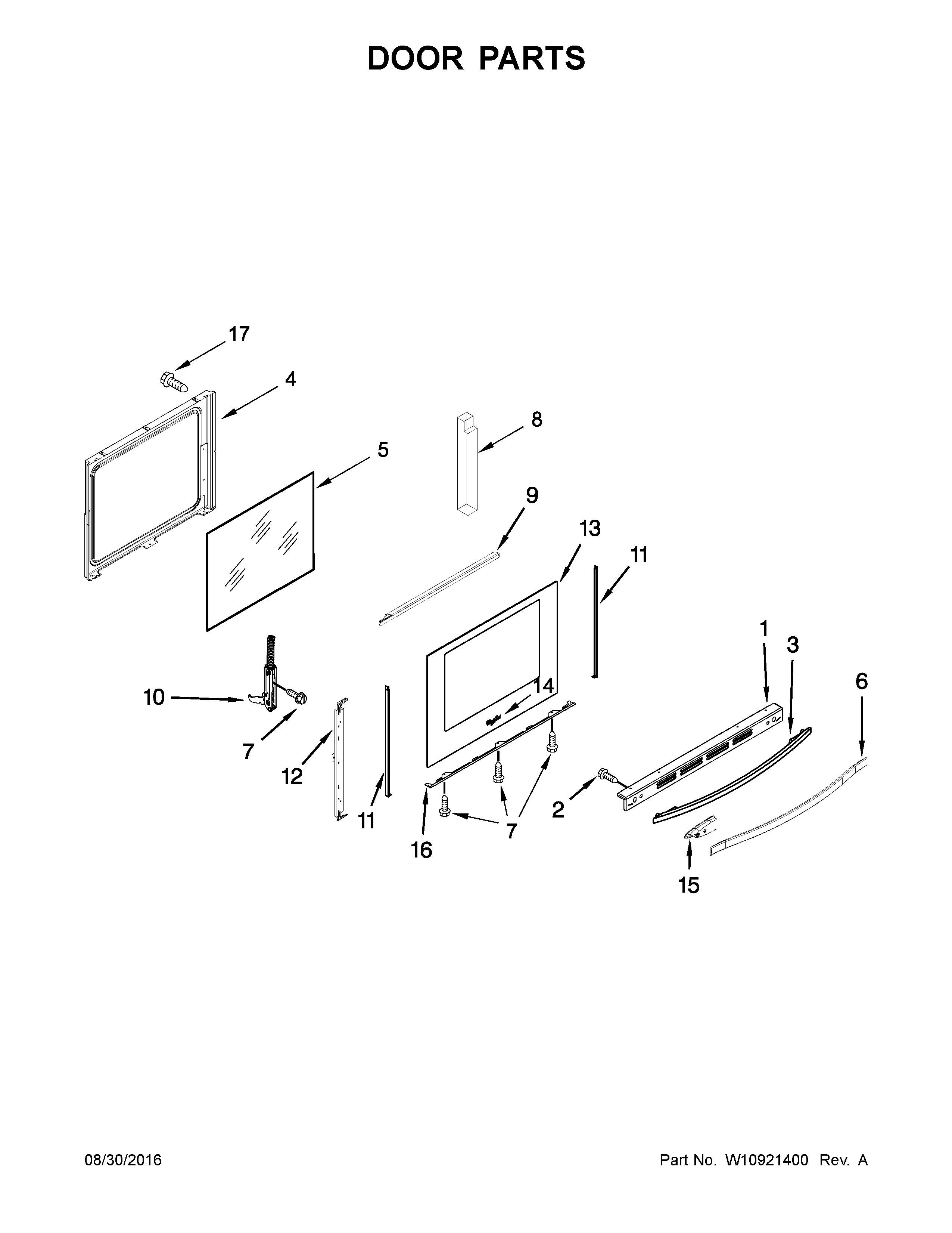 Whirlpool WFG540H0ES1 door parts diagram