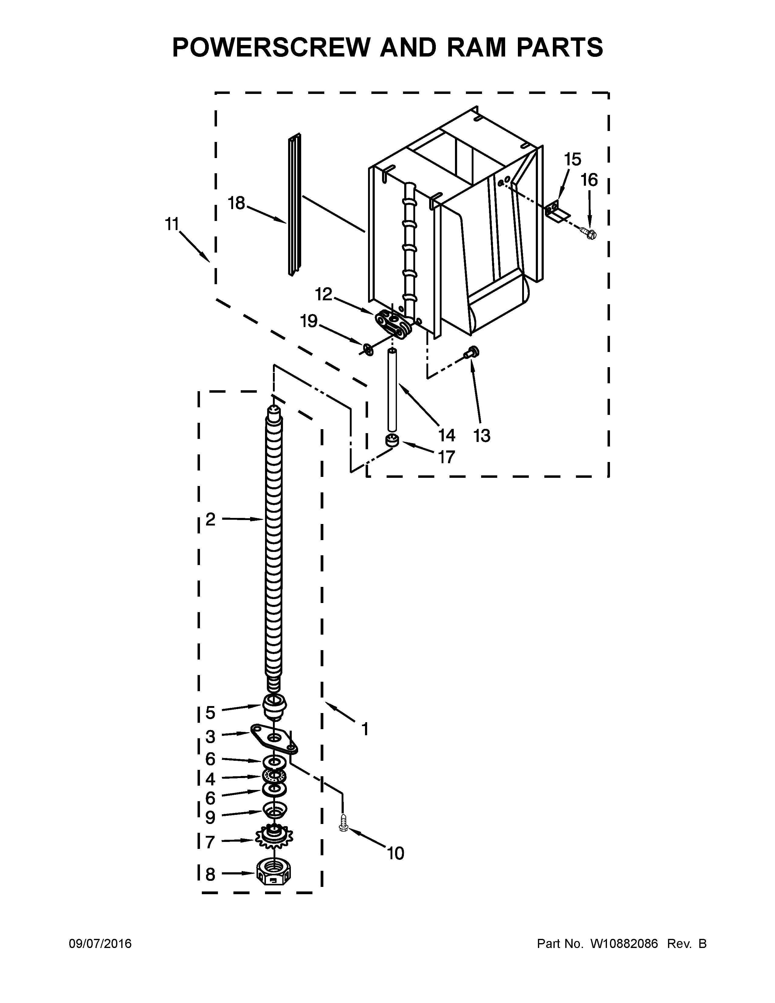 Maytag MTUC7500AFB0 powerscrew and ram parts diagram