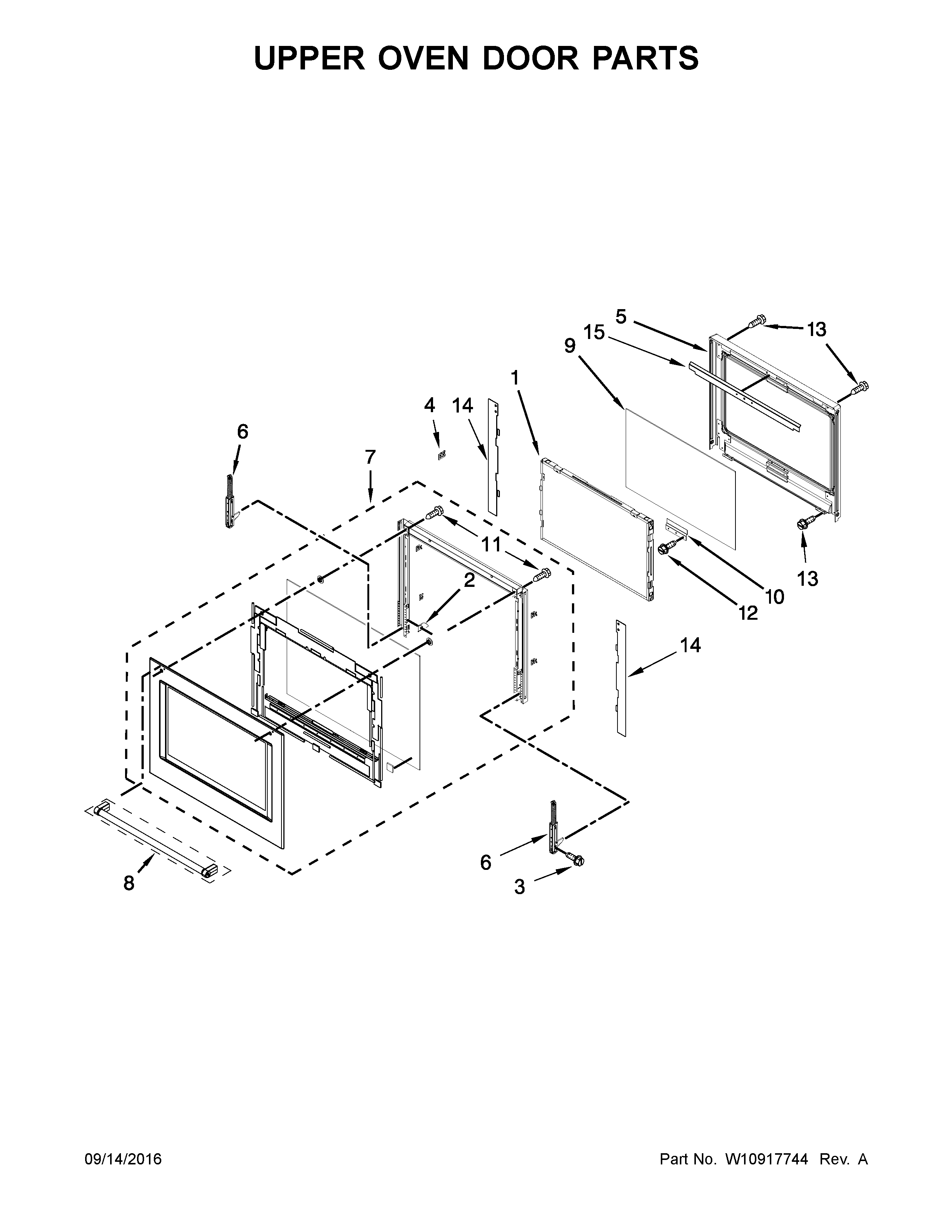 KitchenAid KODT107ESS01 upper oven door parts diagram