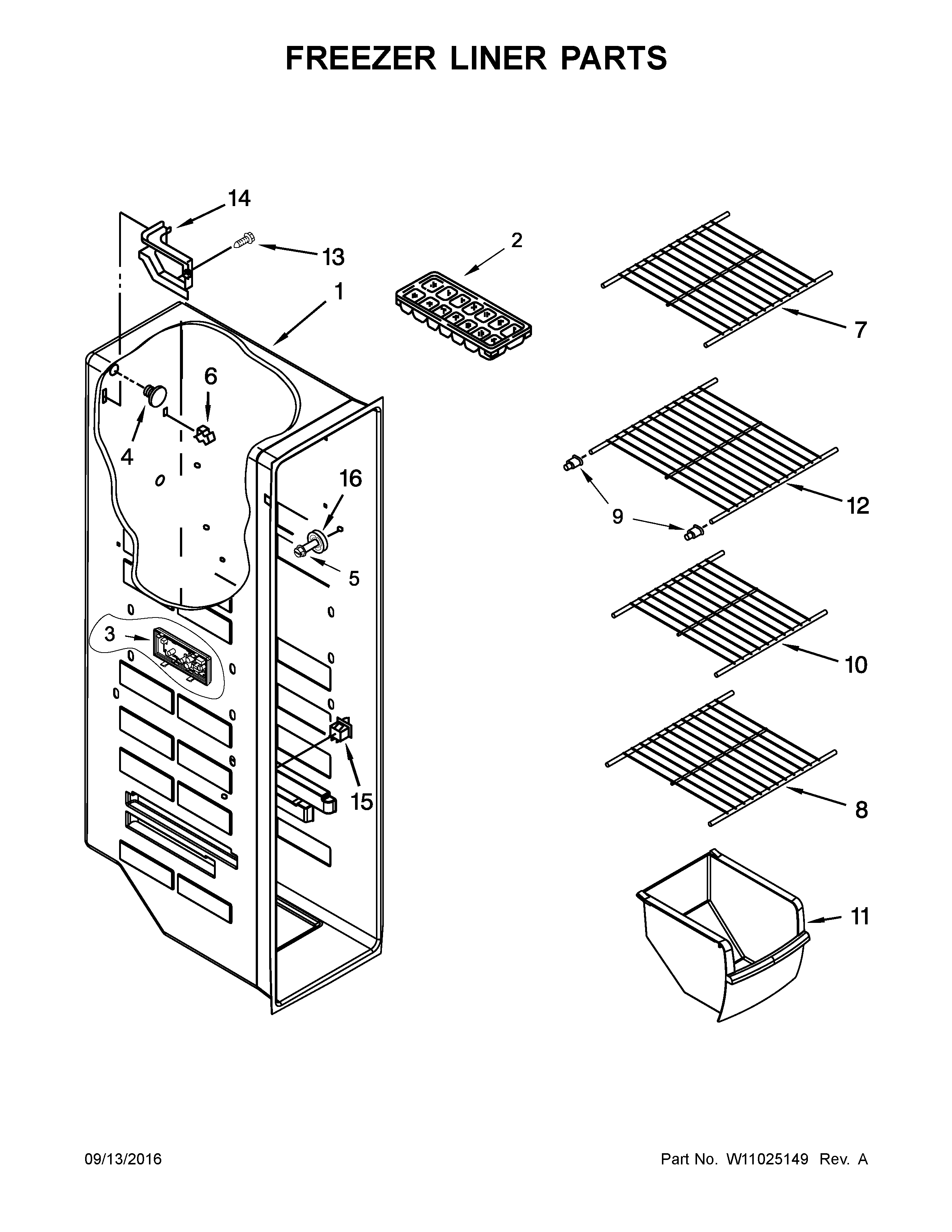 Whirlpool WRS325FNAW00 freezer liner parts diagram
