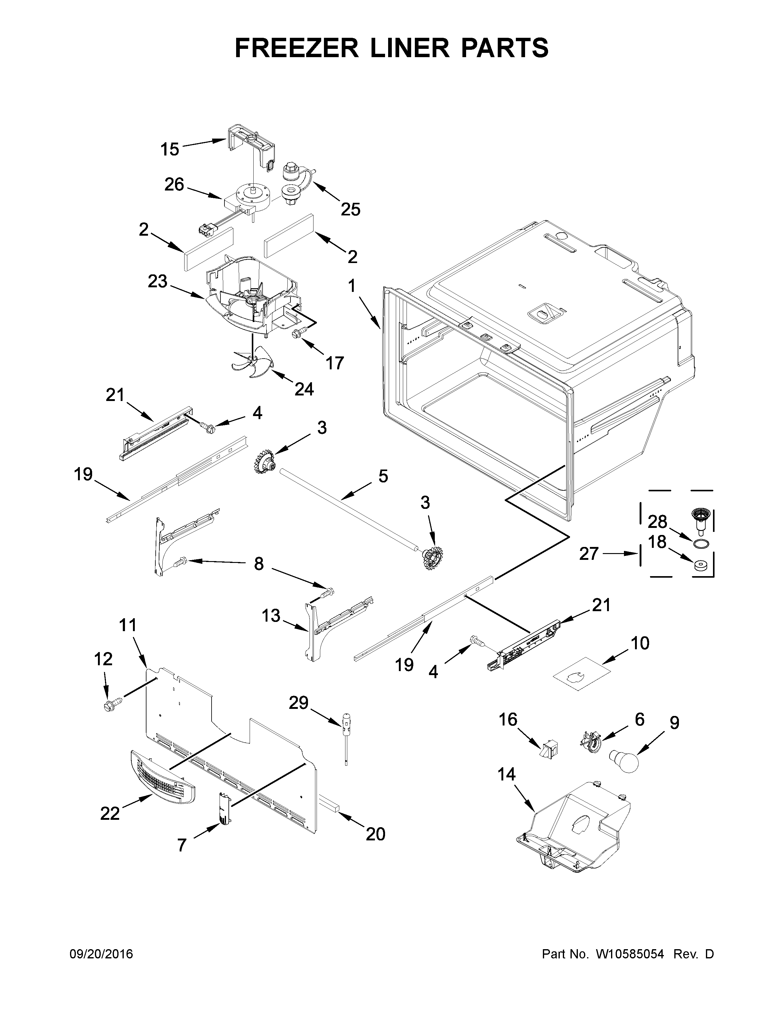 Whirlpool WRX735SDBM00 freezer liner parts diagram