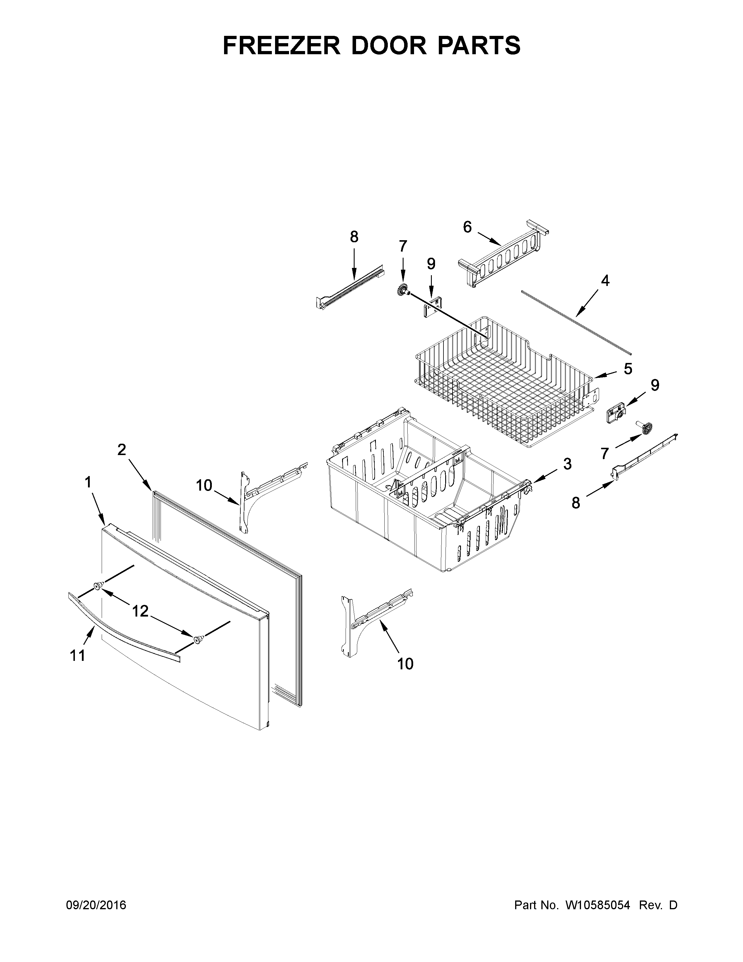 Whirlpool WRX735SDBM00 freezer door parts diagram