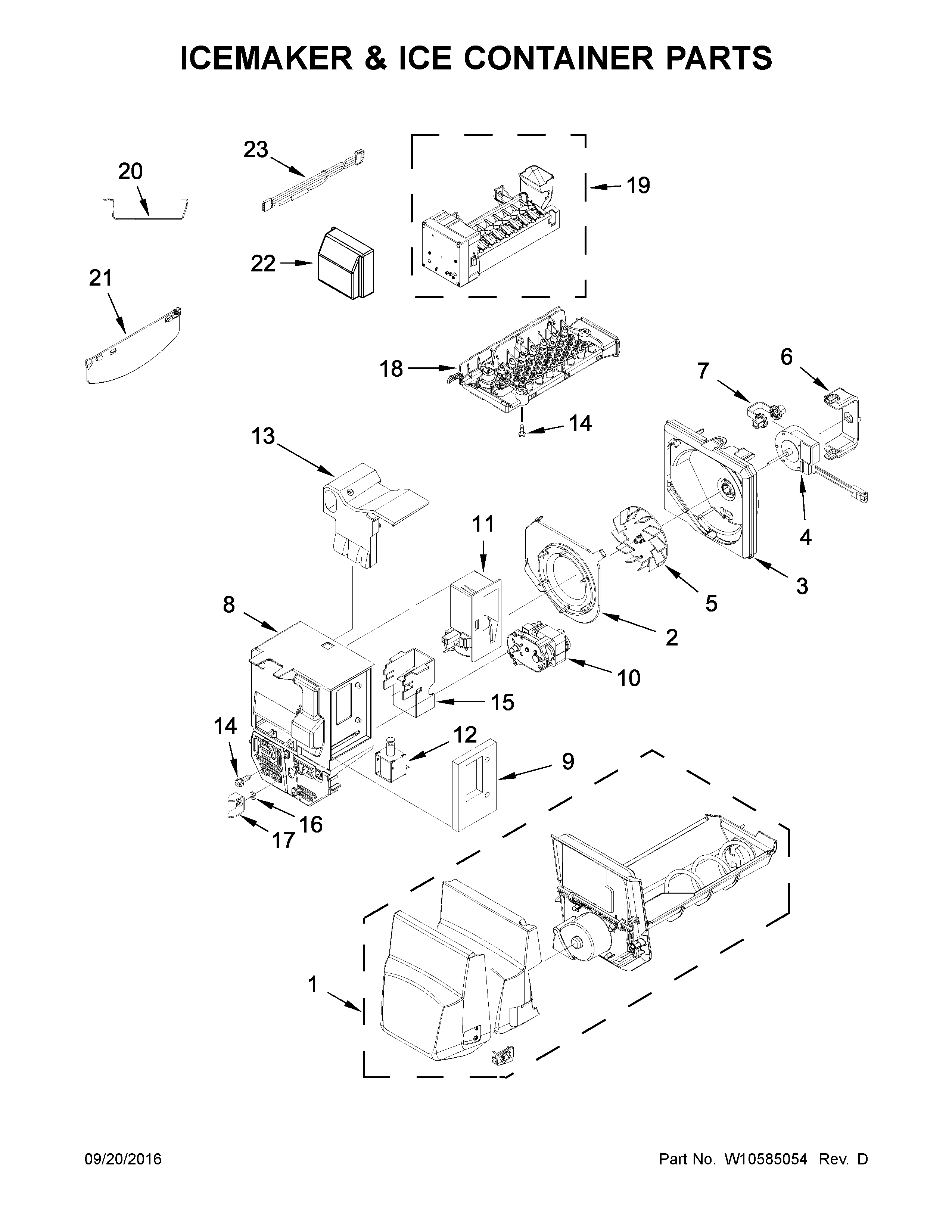 Whirlpool WRX735SDBM00 icemaker & ice container parts diagram