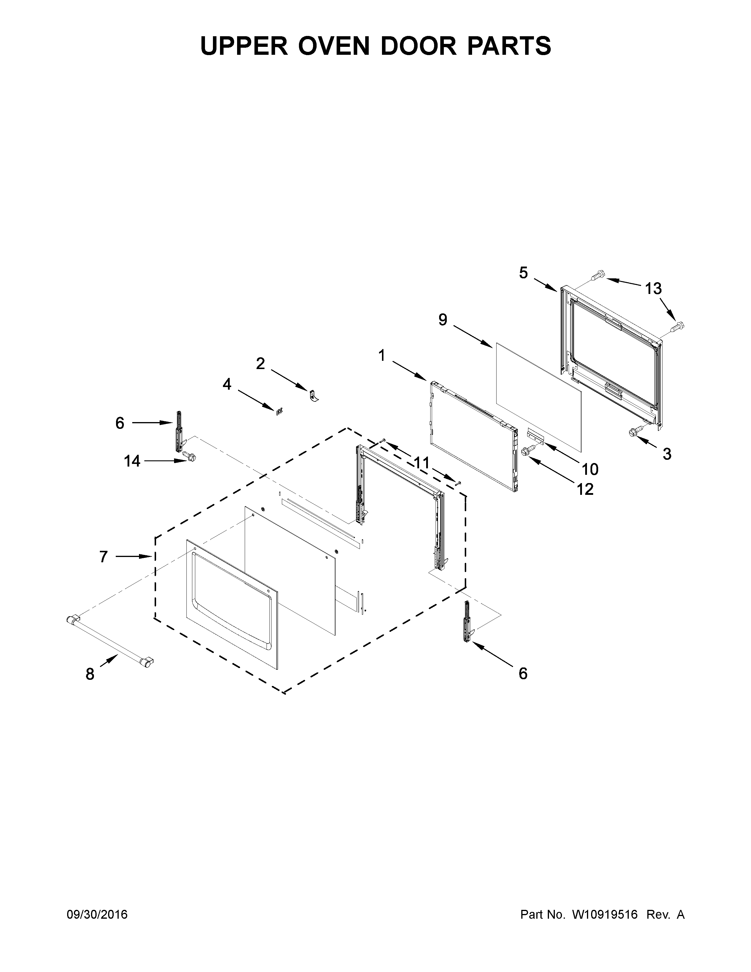 Maytag MEW9627FB00 upper oven door parts diagram