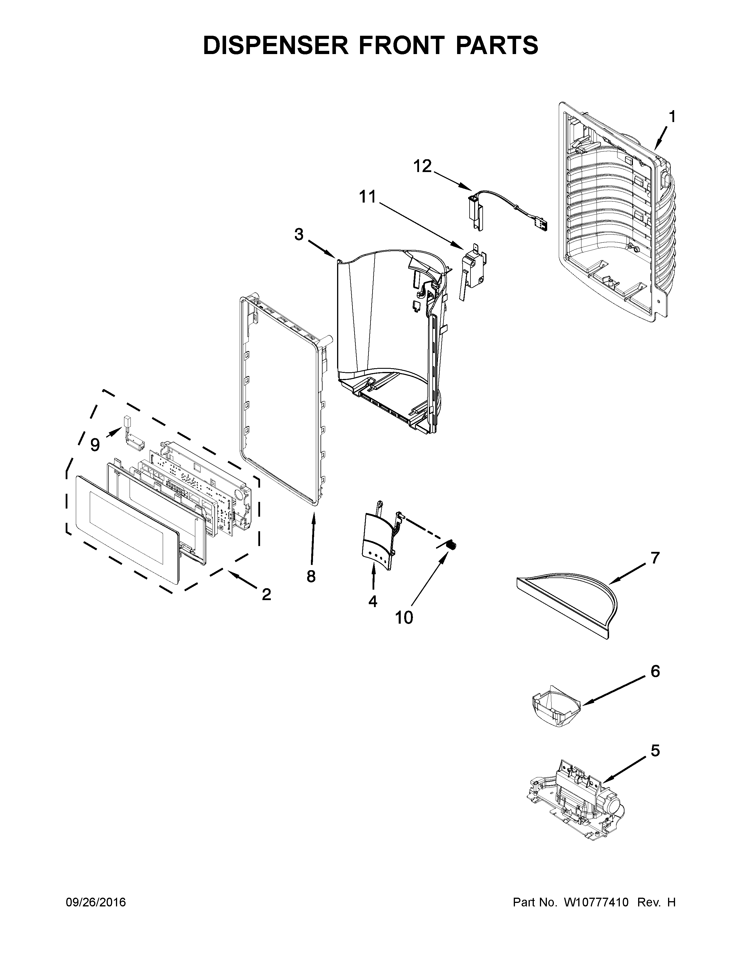 KitchenAid KRMF606ESS00 dispenser front parts diagram