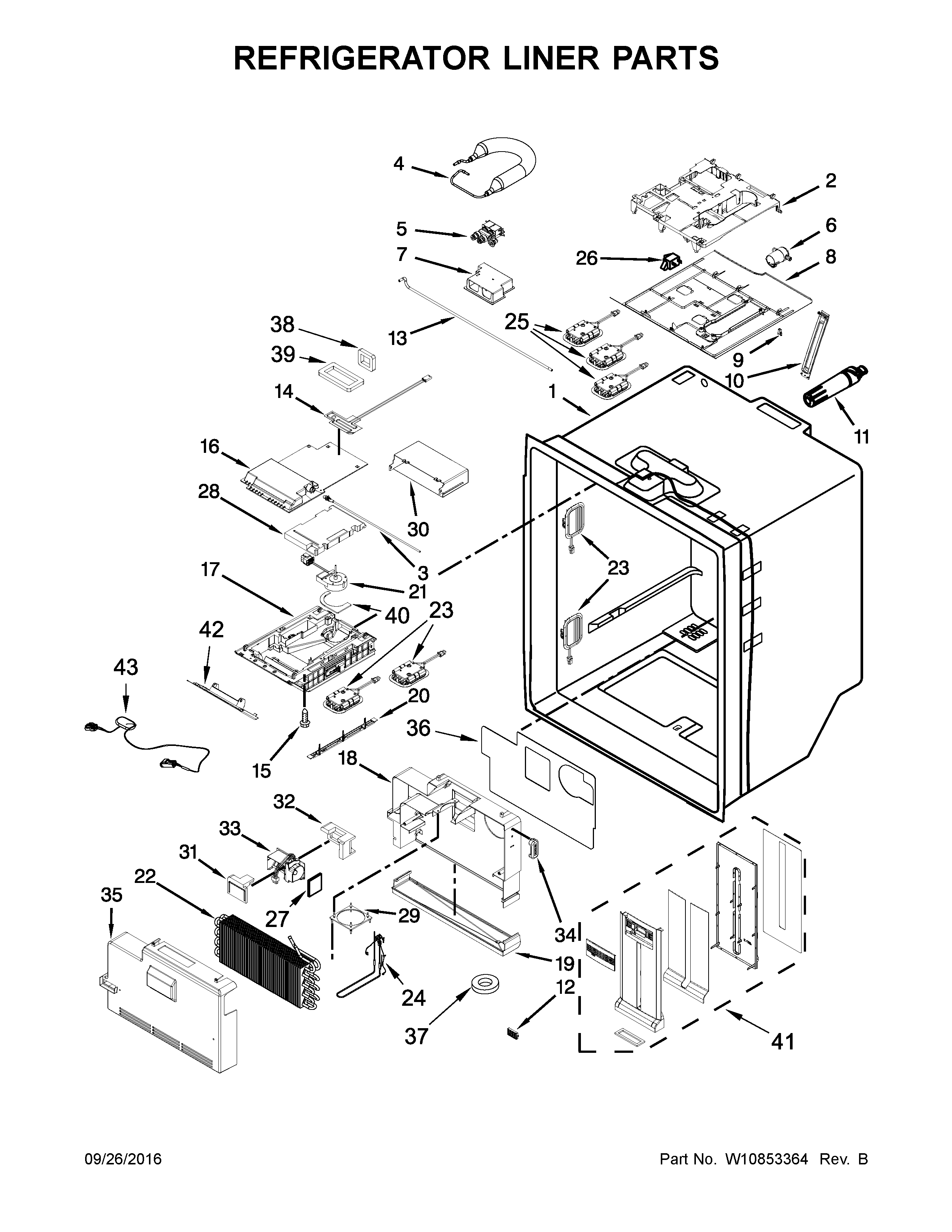KitchenAid KRMF606ESS01 refrigerator liner parts diagram