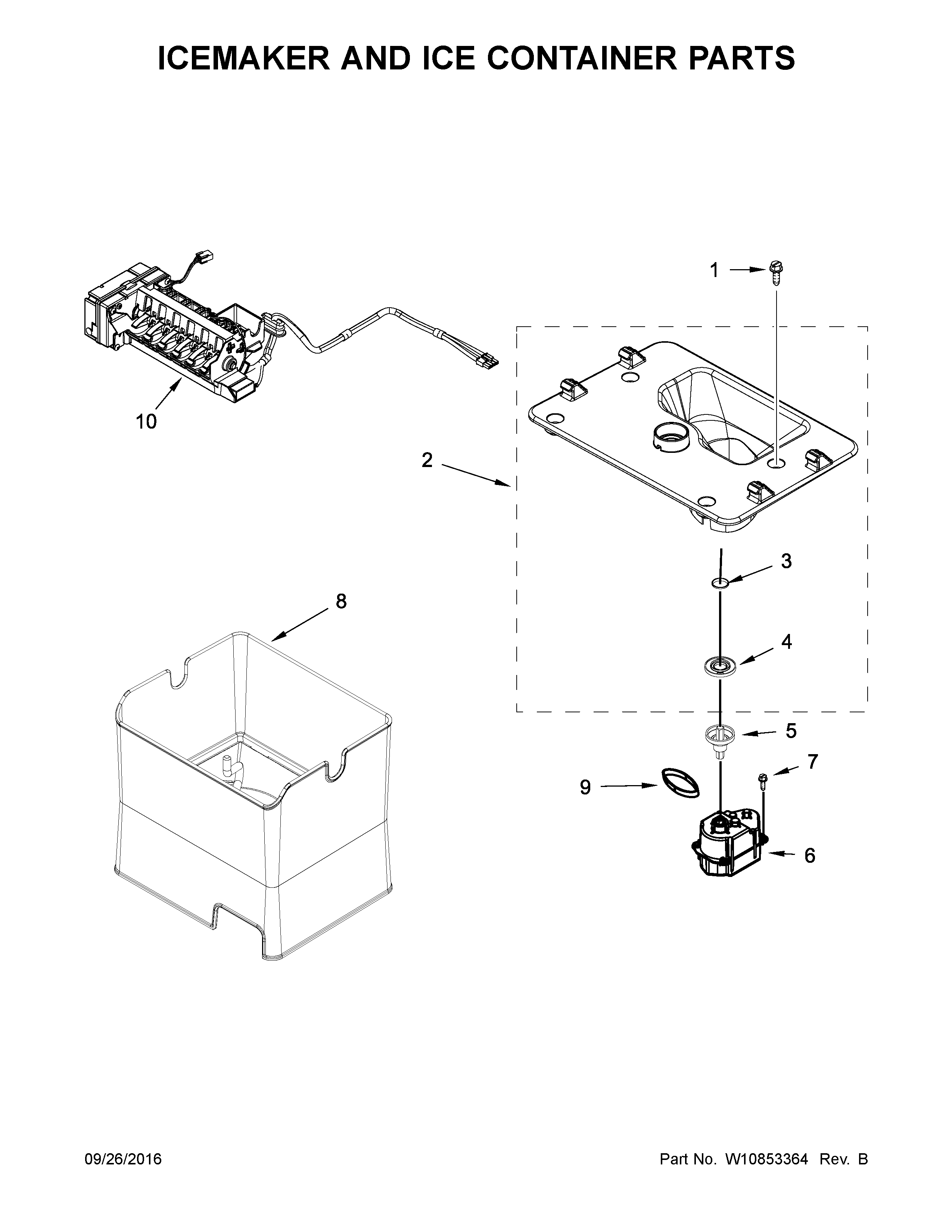 KitchenAid KRMF606ESS01 icemaker and ice container parts diagram