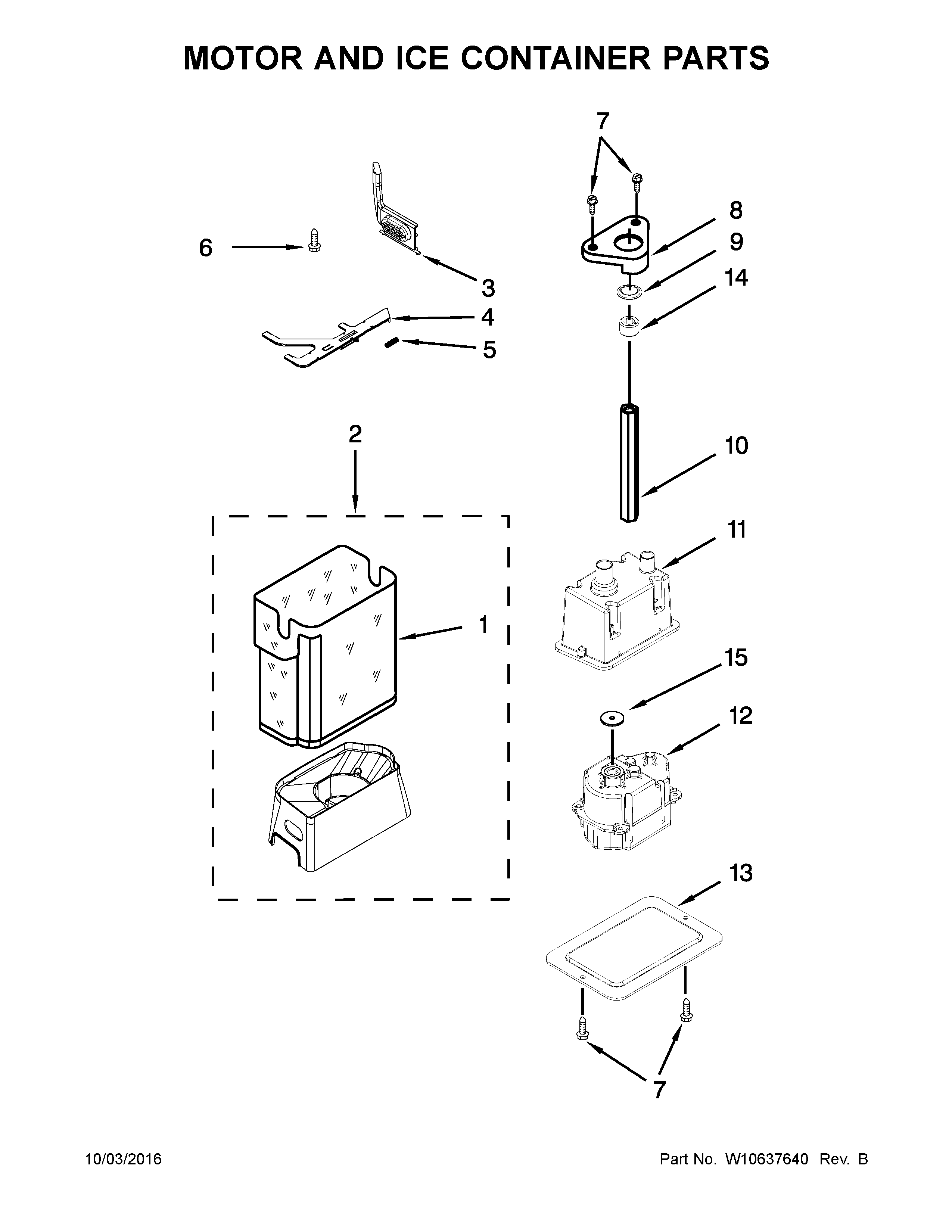 KitchenAid KSSC48QVS06 motor and ice container parts diagram