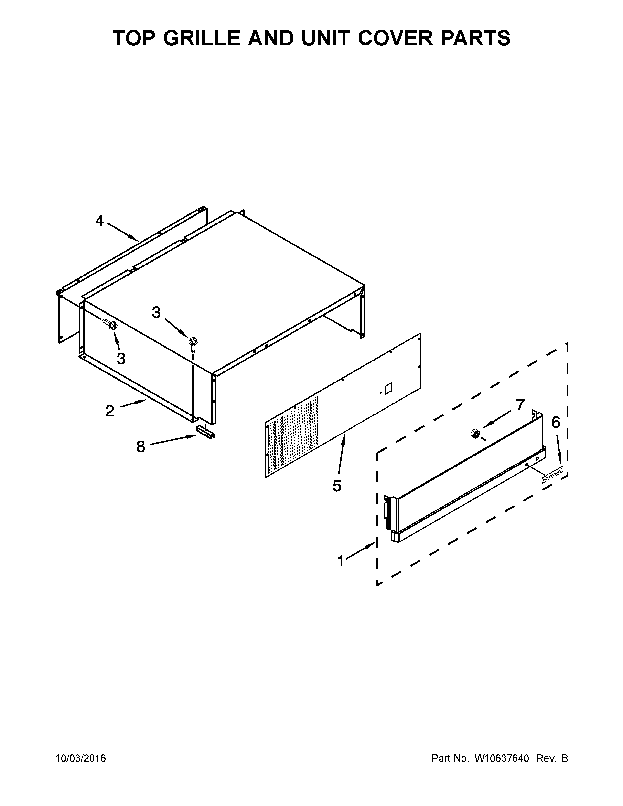 KitchenAid KSSC48QVS06 top grille and unit cover parts diagram