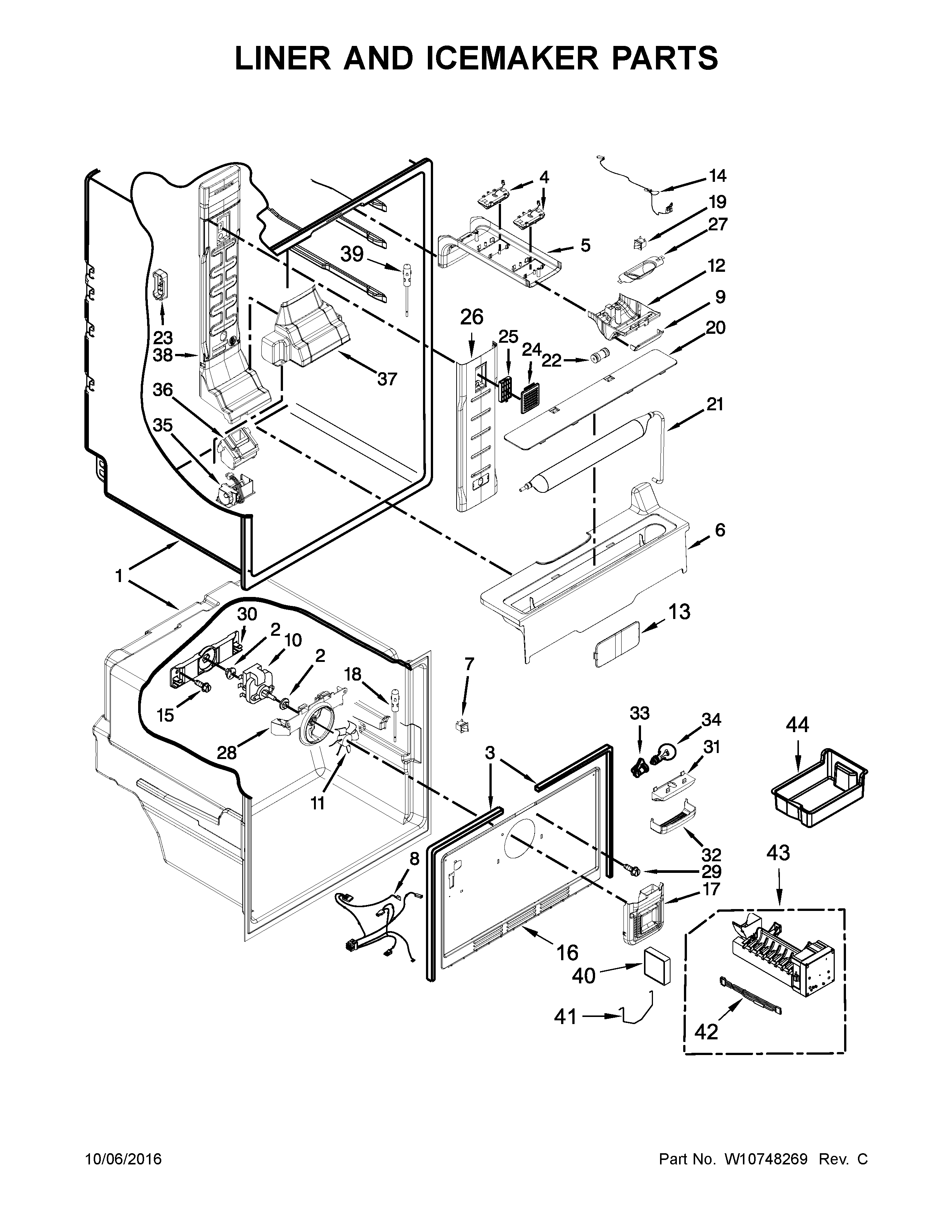 Whirlpool WRF560SEYW04 liner and icemaker parts diagram