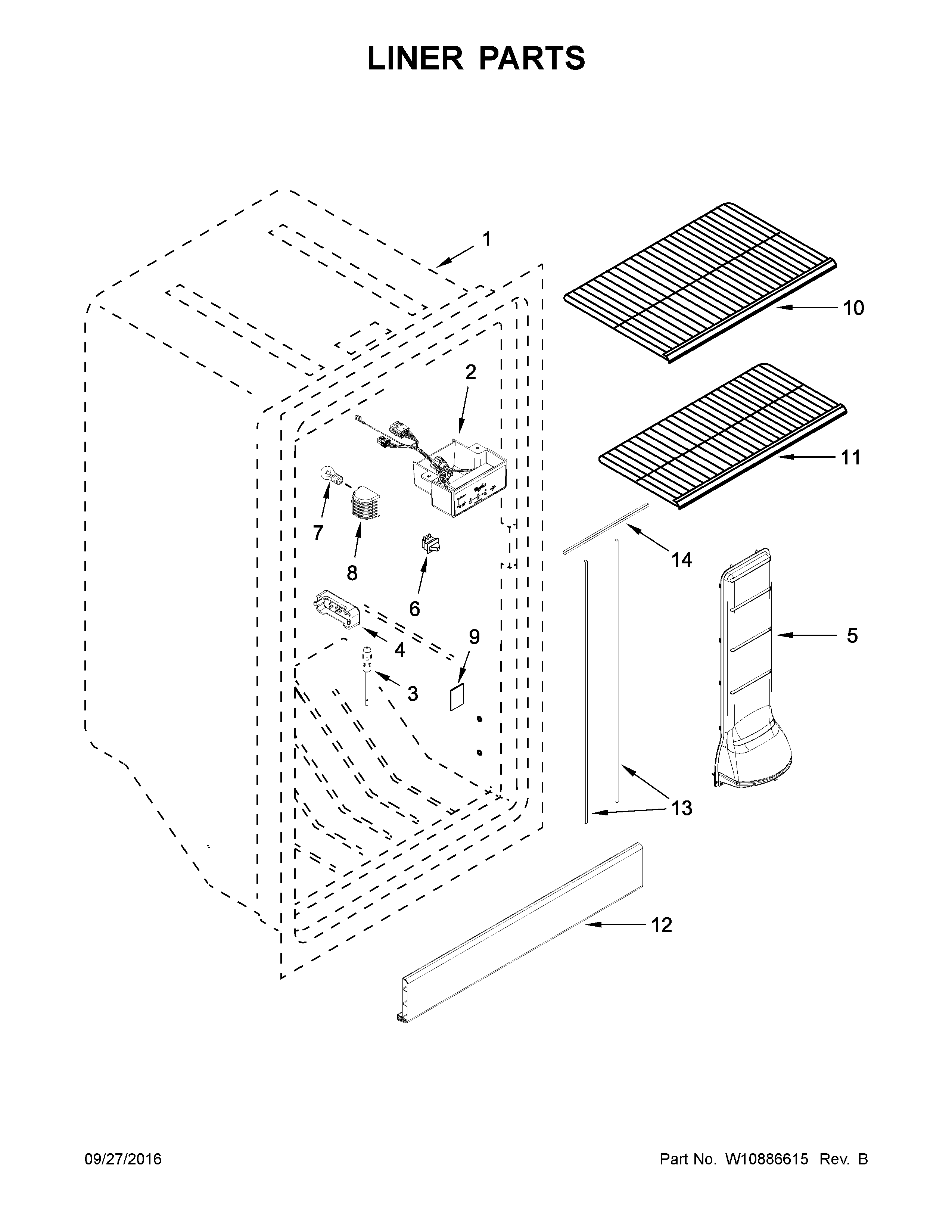 Whirlpool WZF57R16FW00 liner parts diagram