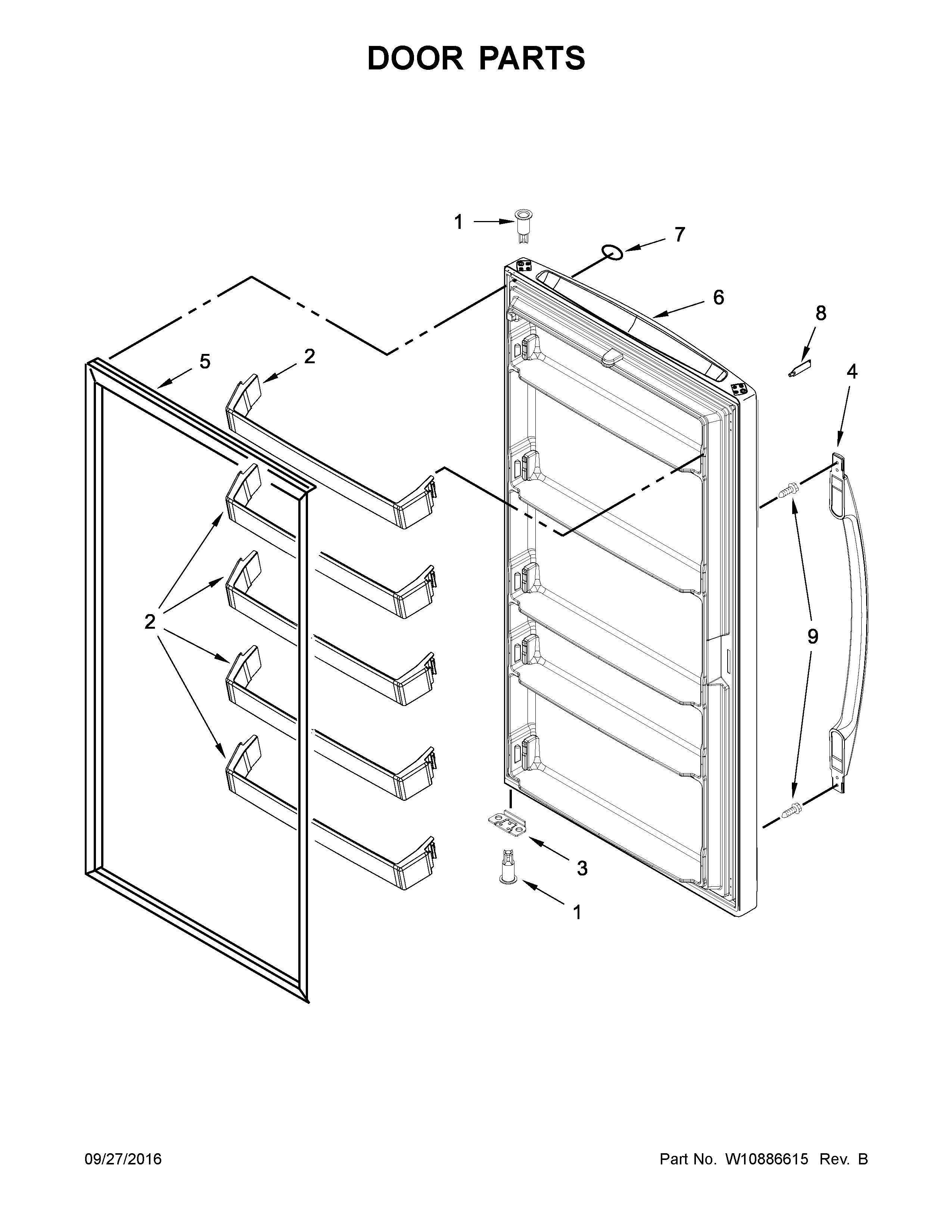 Whirlpool WZF57R16FW00 door parts diagram