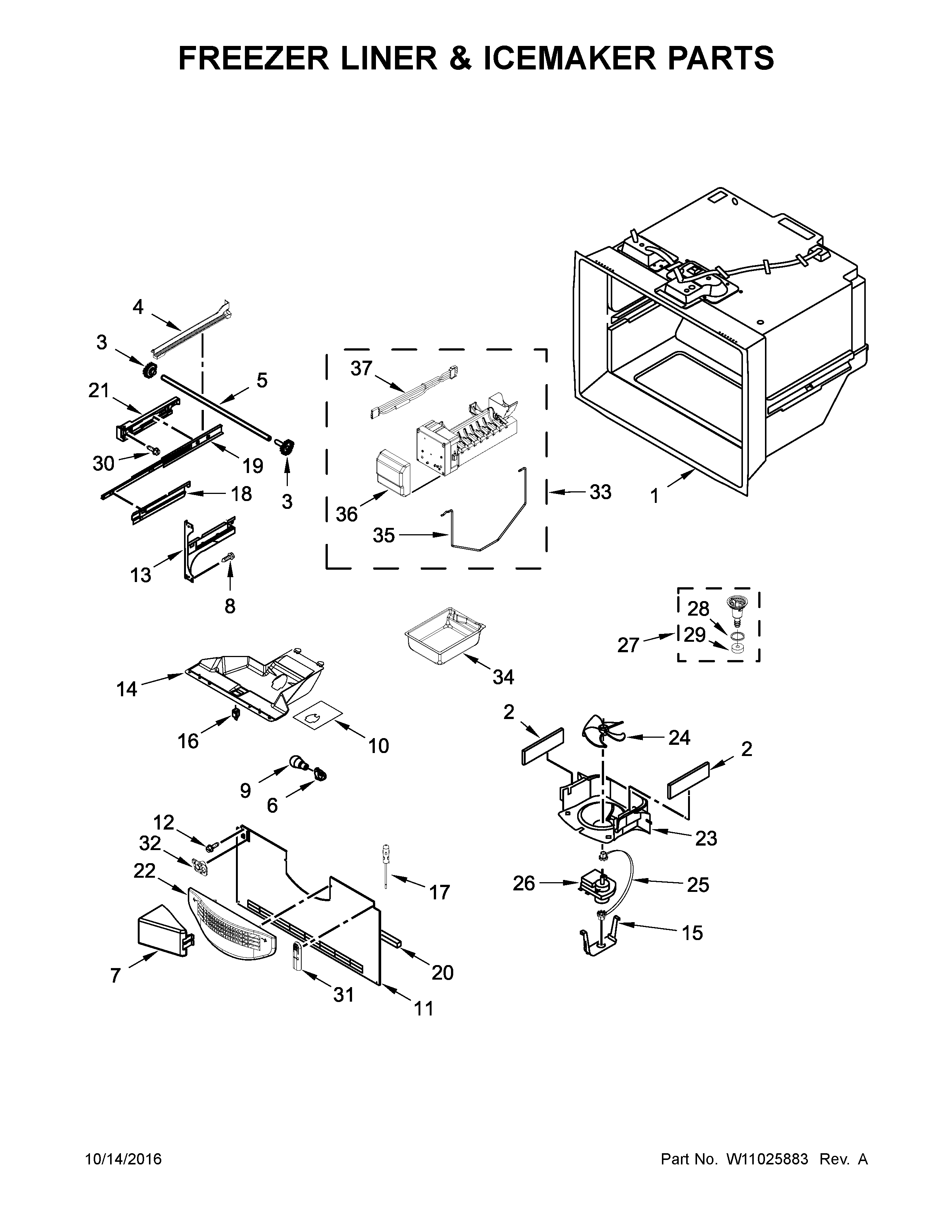 Maytag MFC2062FEZ01 freezer liner & icemaker parts diagram
