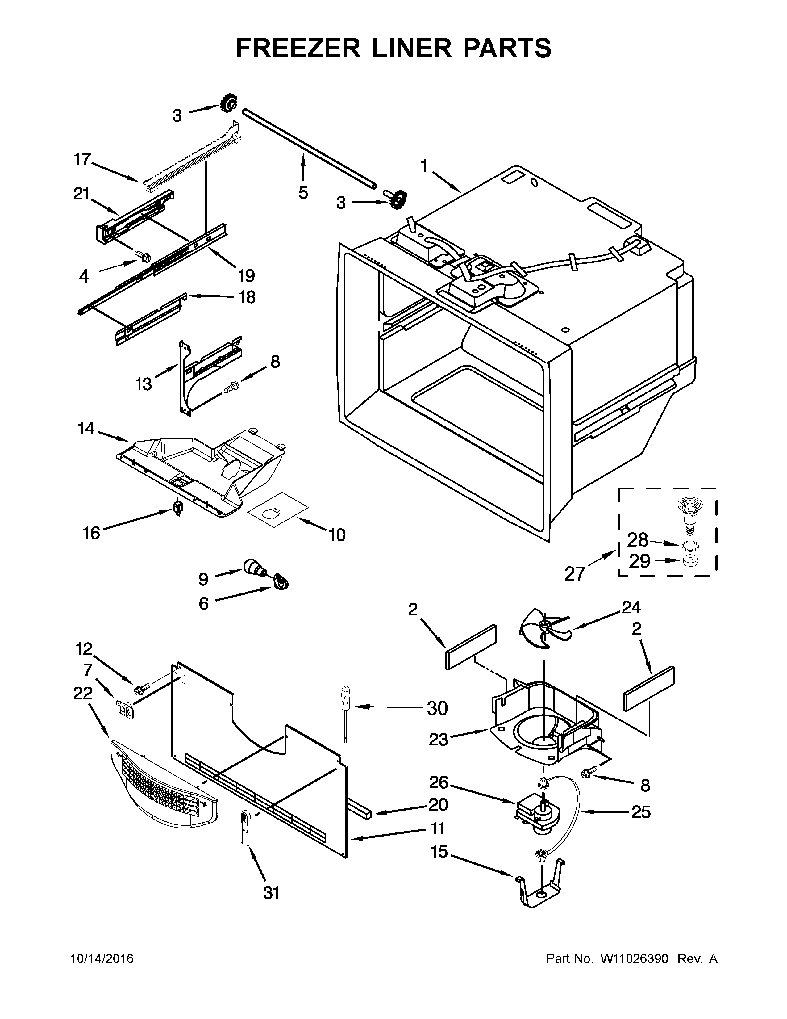Maytag MBR1957FEZ01 freezer liner parts diagram