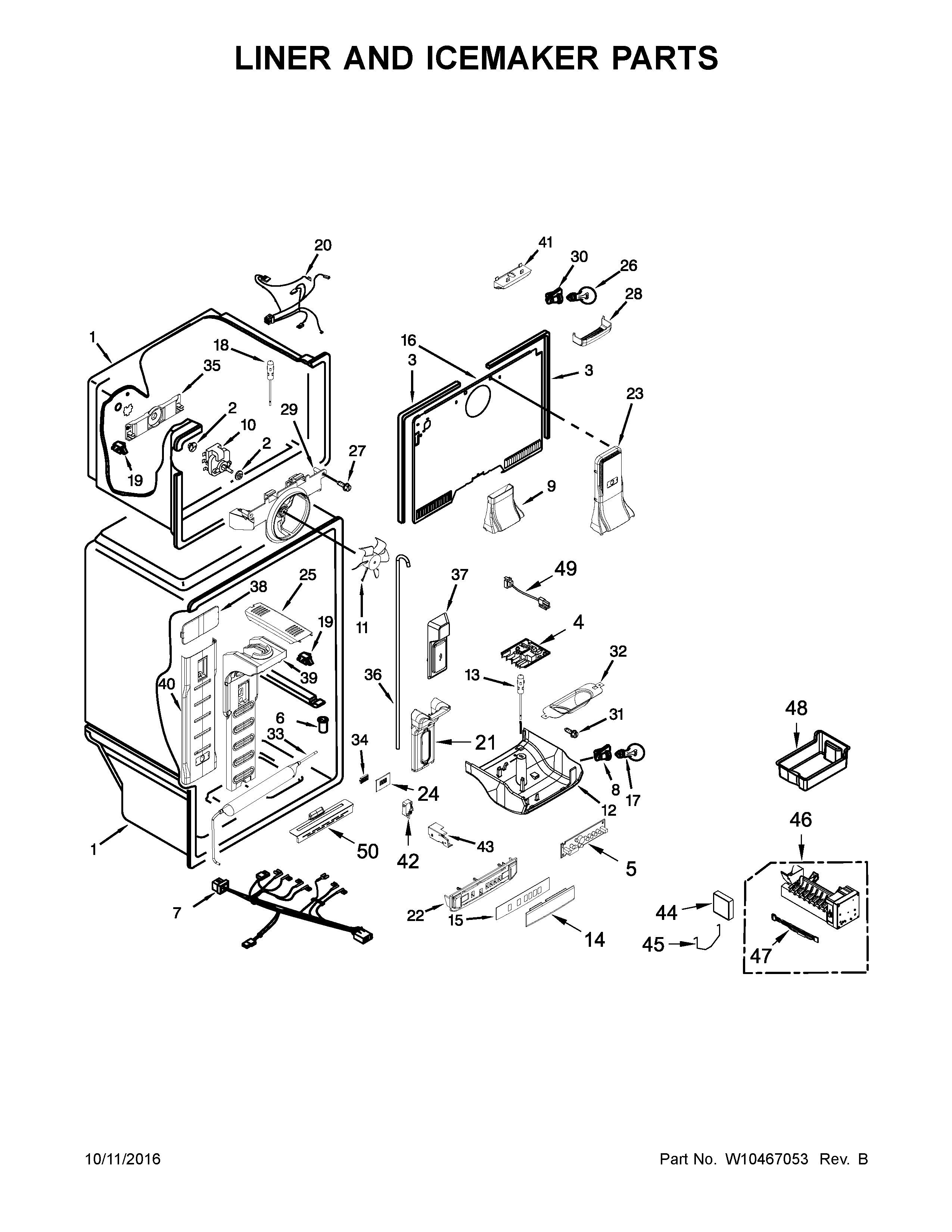 Whirlpool WRT771RWYW01 liner and icemaker parts diagram