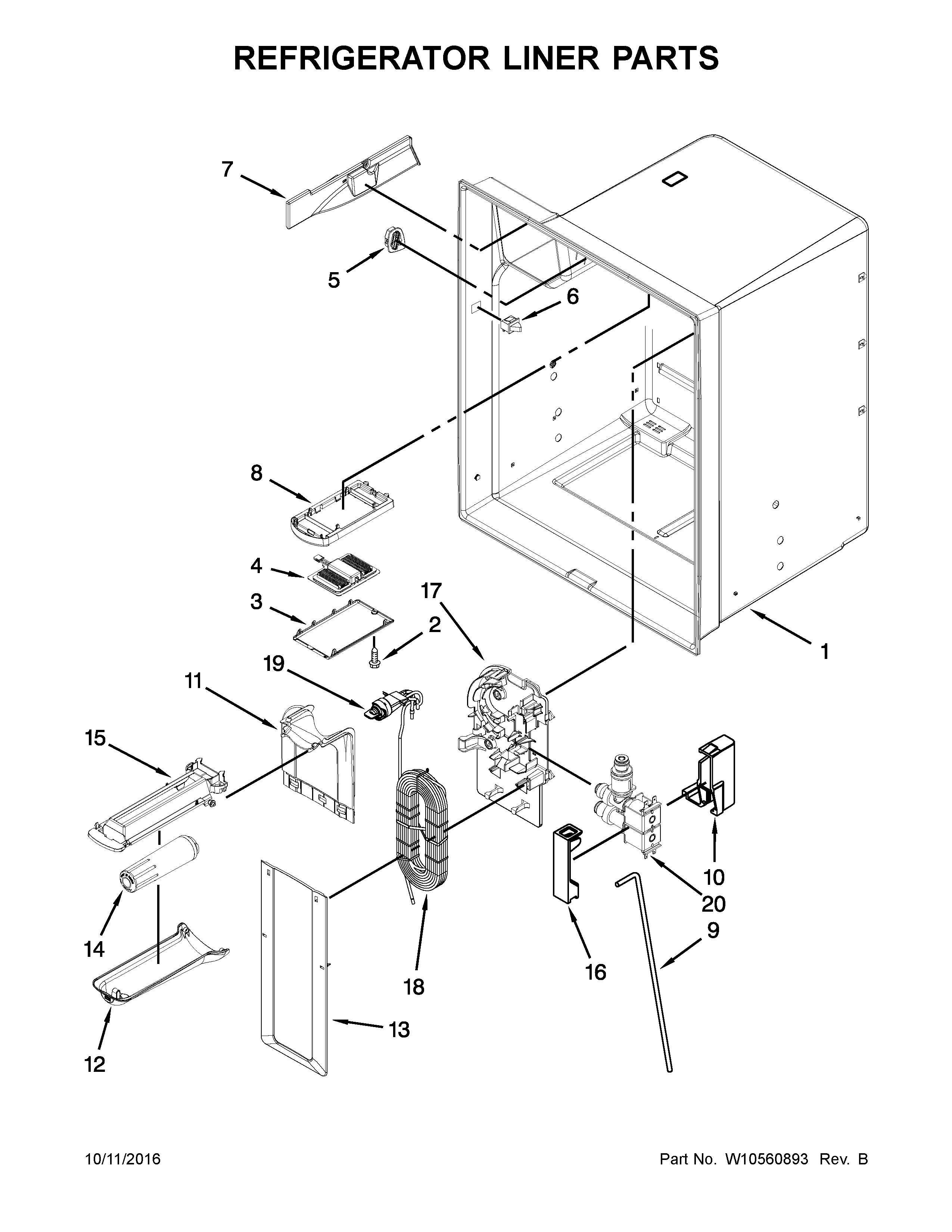 KitchenAid KFXS25RYMS5 refrigerator liner parts diagram