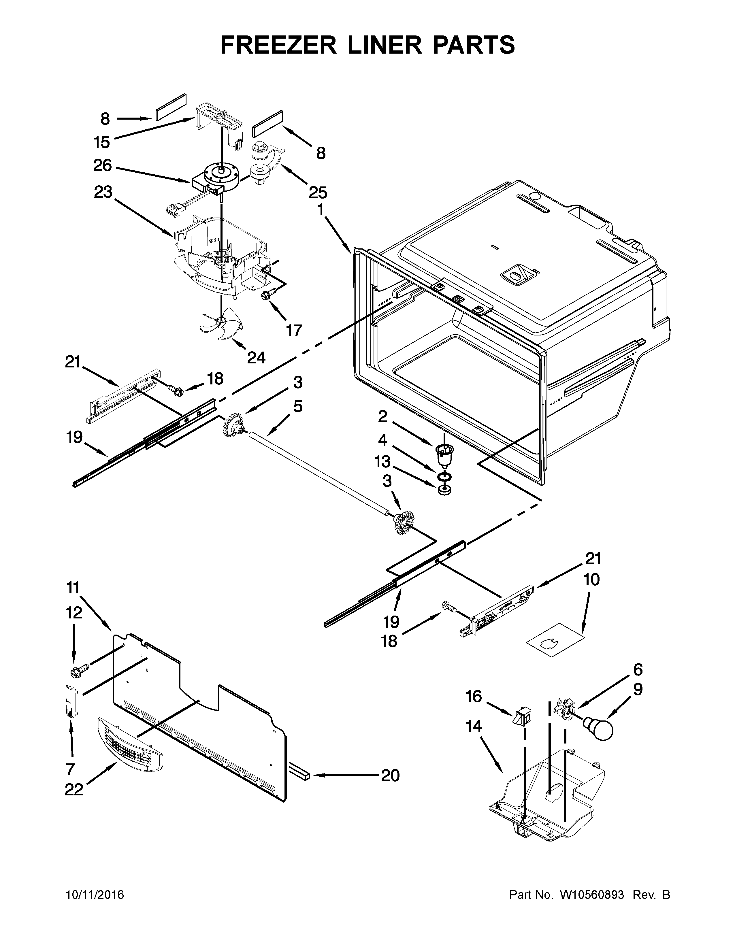 KitchenAid KFXS25RYMS5 freezer liner parts diagram