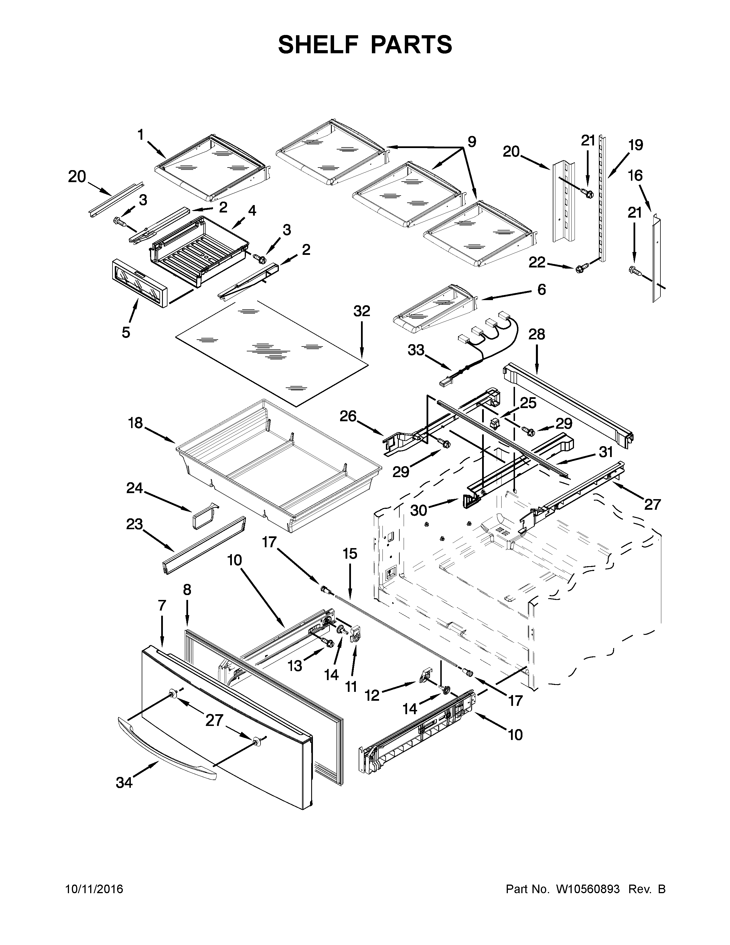 KitchenAid KFXS25RYMS5 shelf parts diagram