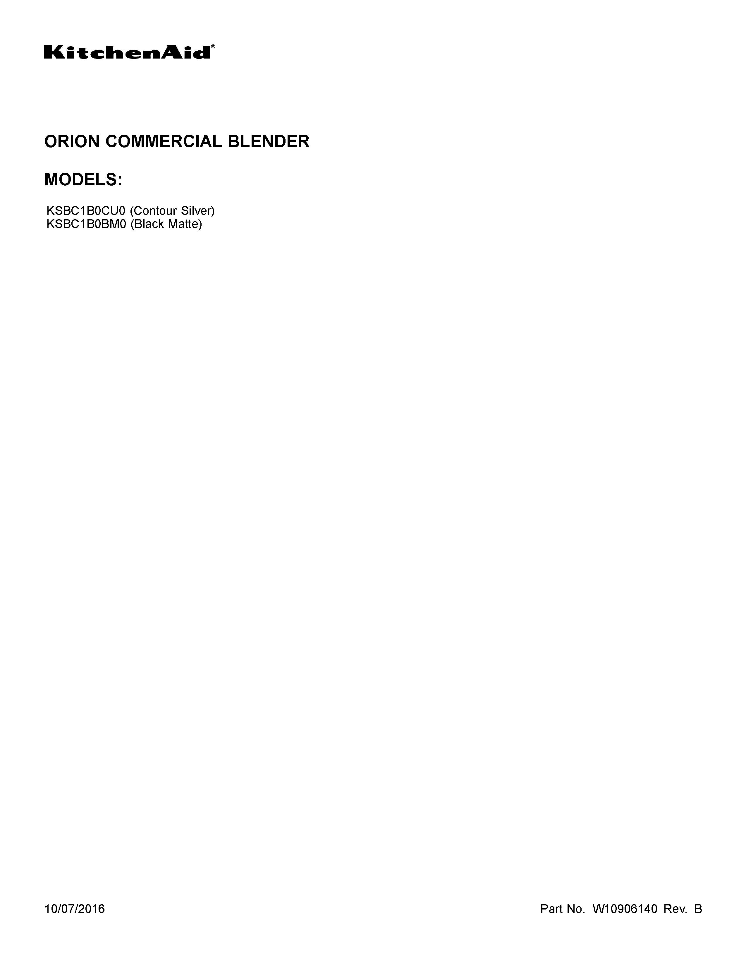 KitchenAid KSBC1B0CU0 cover sheet diagram