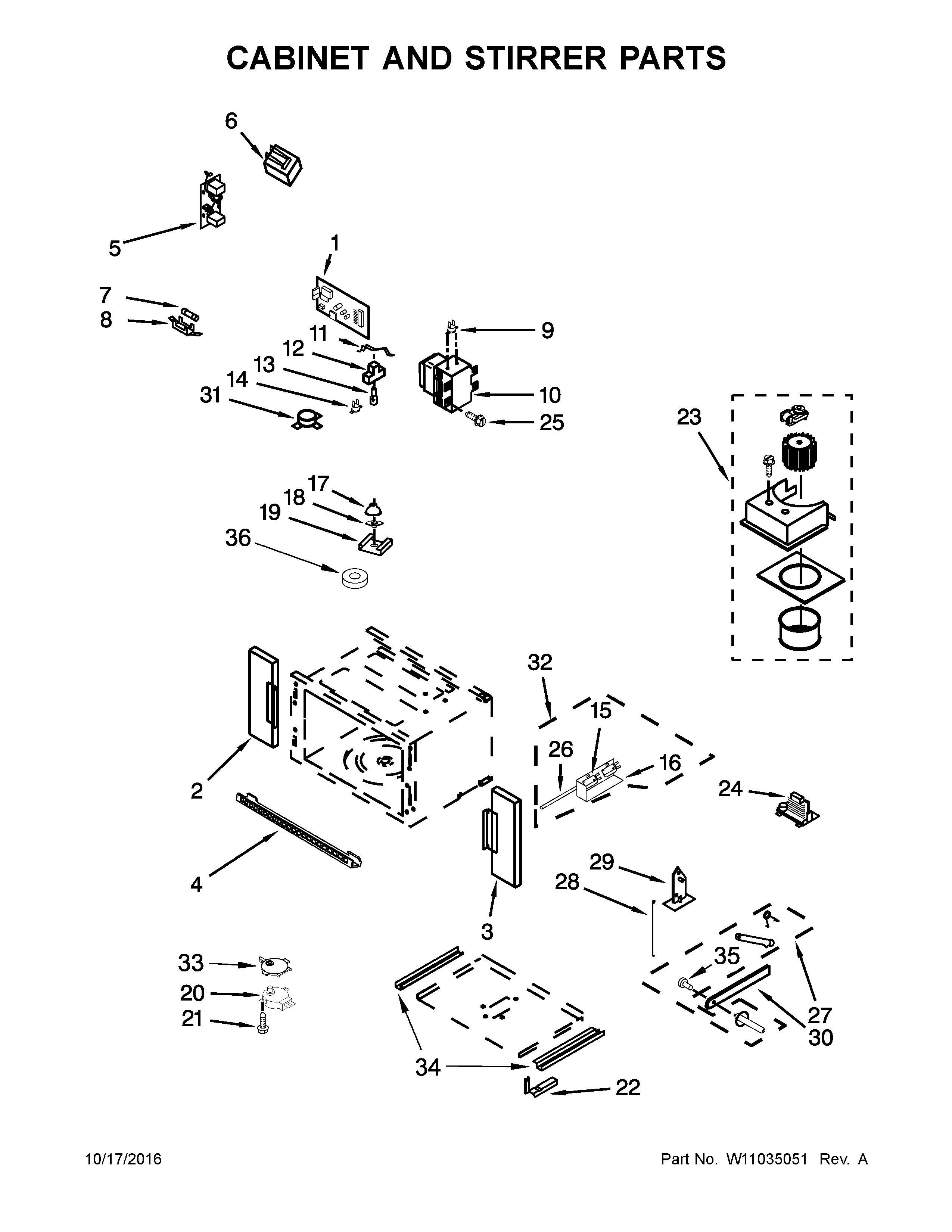 Whirlpool WOC54EC0AS04 cabinet and stirrer parts diagram