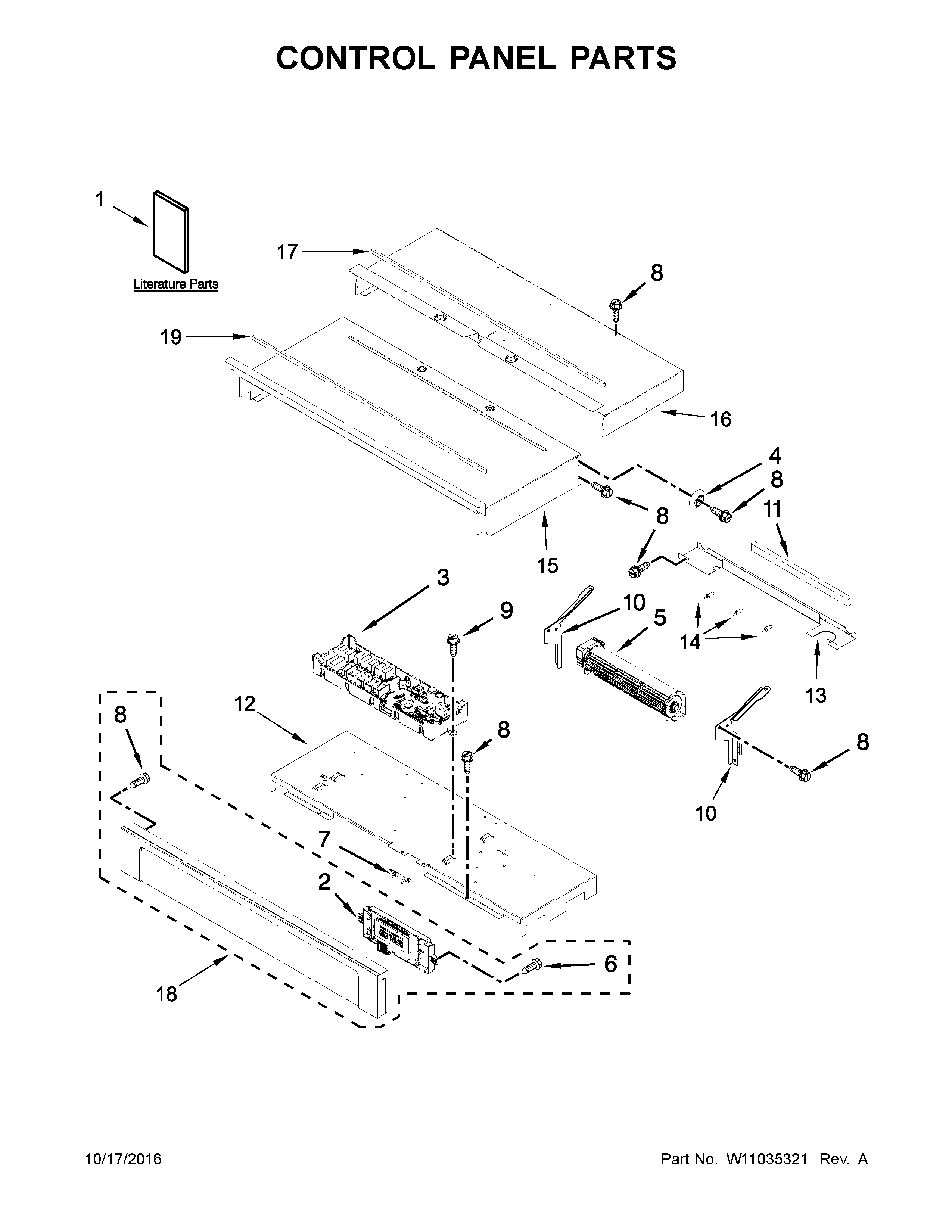 Whirlpool WOD51EC7AB05 control panel parts diagram