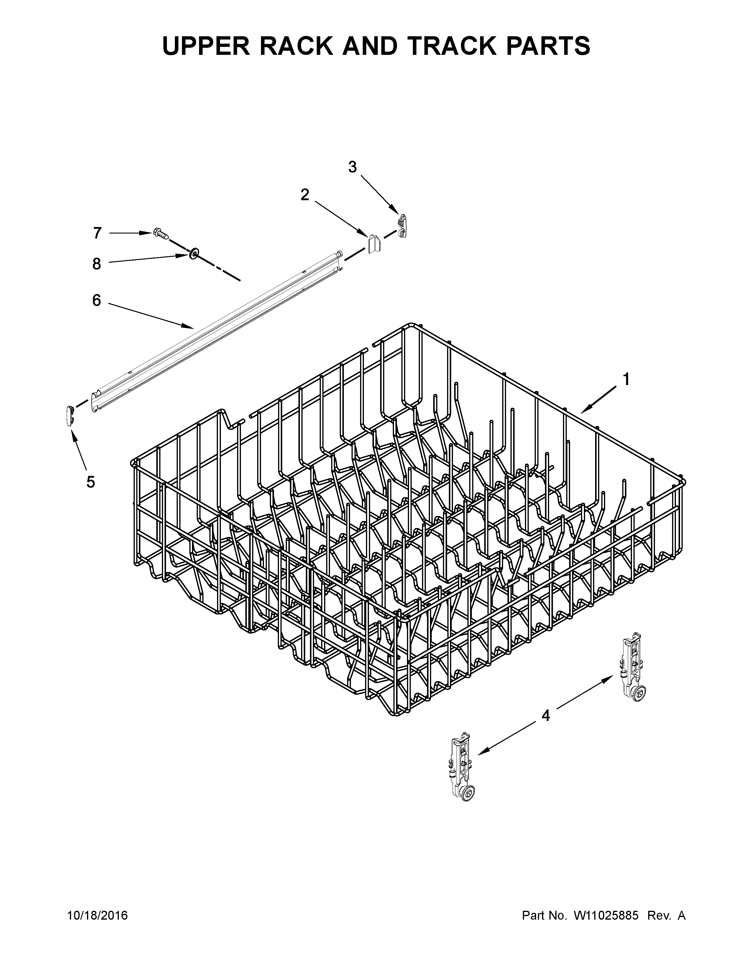 Amana ADB1700ADB3 upper rack and track parts diagram