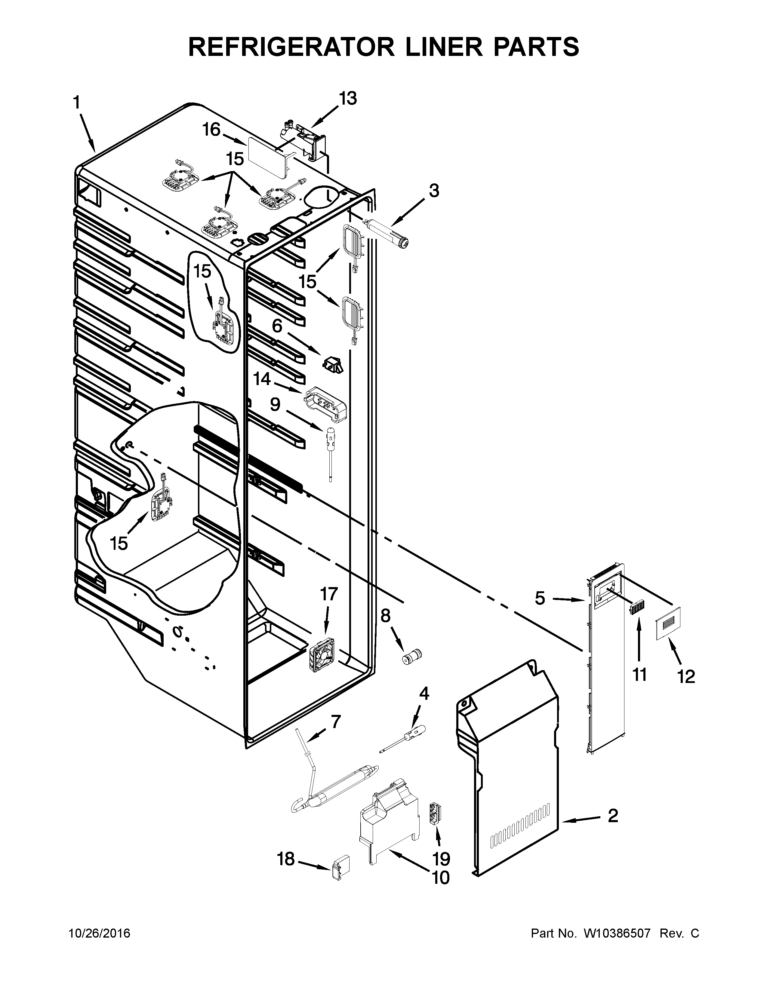 KitchenAid KSF26C7XYY00 refrigerator liner parts diagram