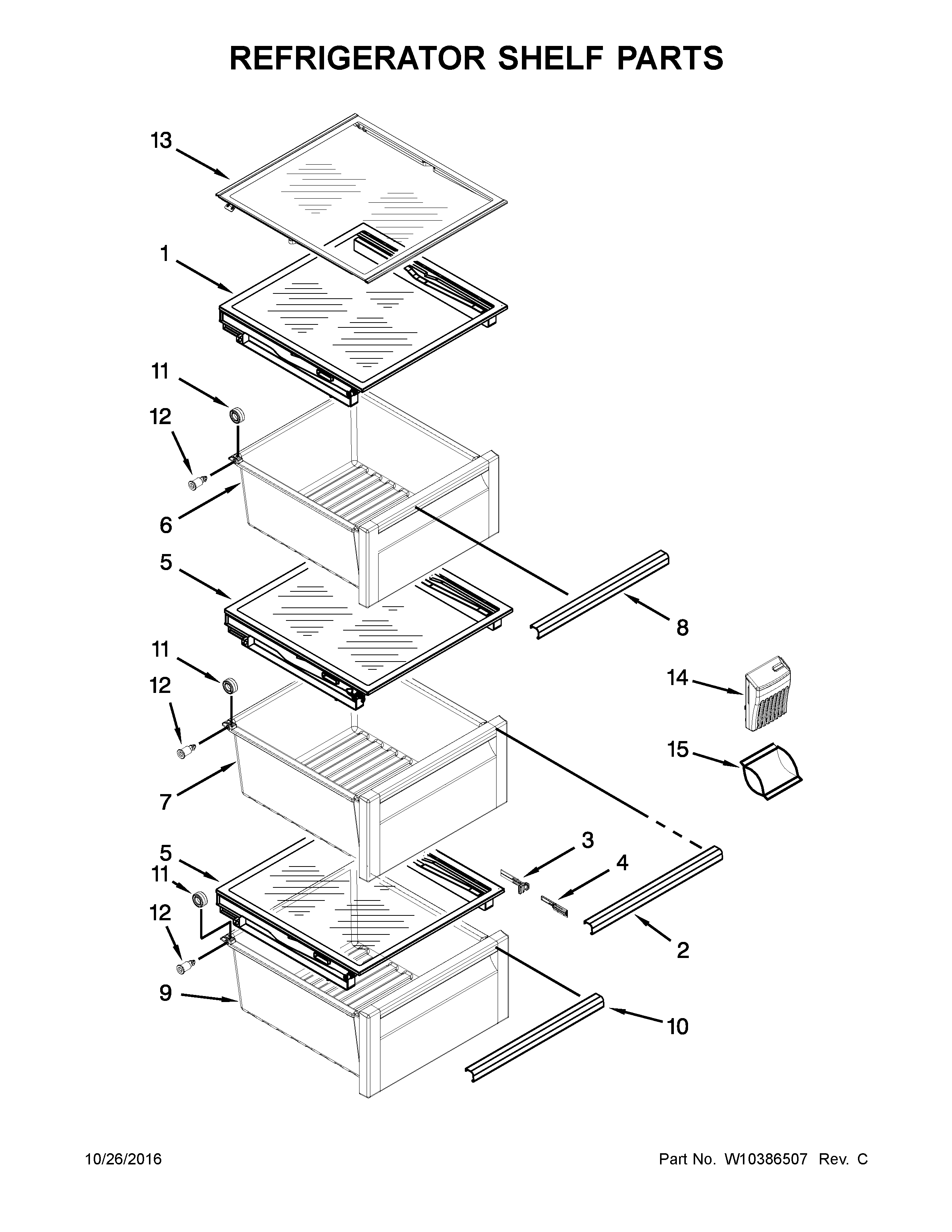 KitchenAid KSF26C7XYY00 refrigerator shelf parts diagram