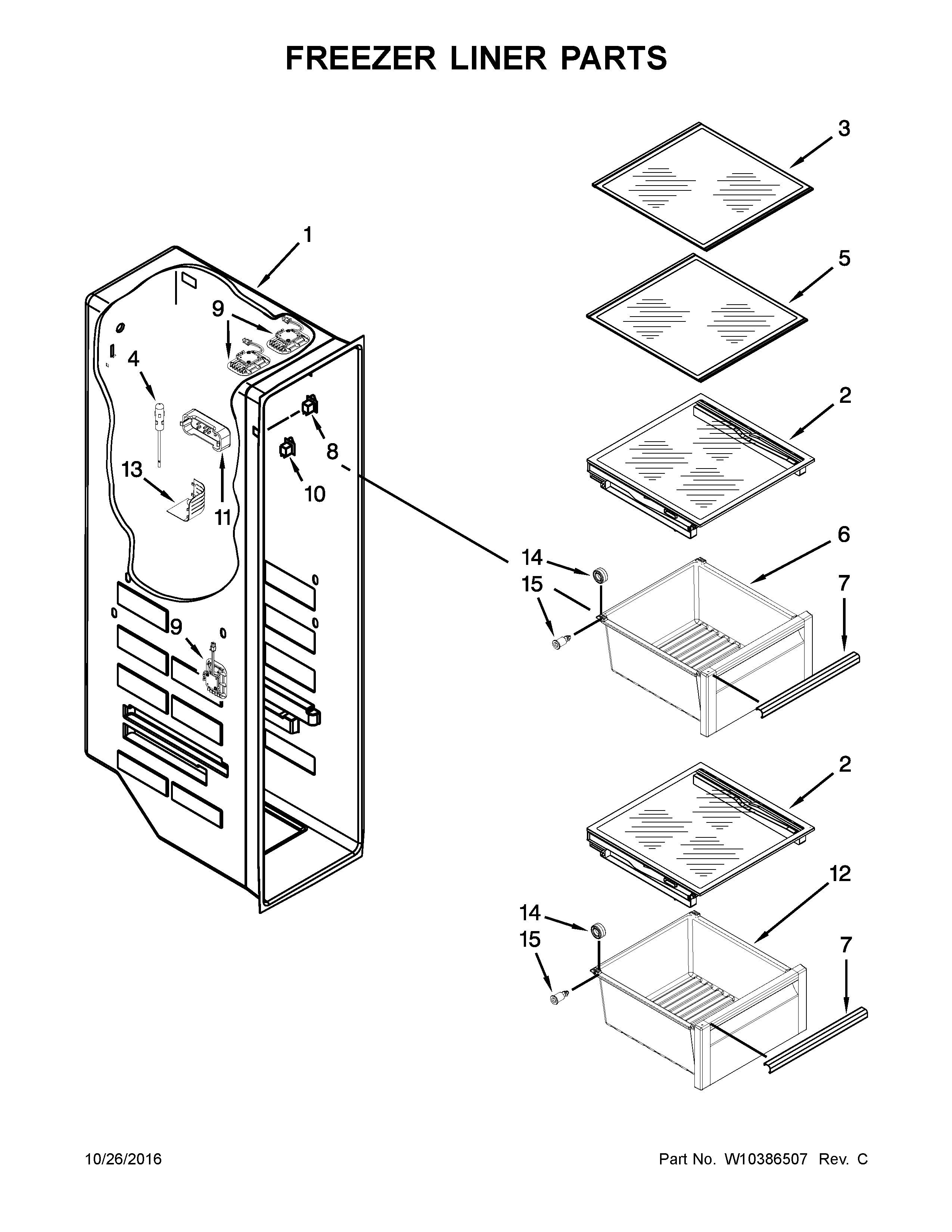KitchenAid KSF26C7XYY00 freezer liner parts diagram