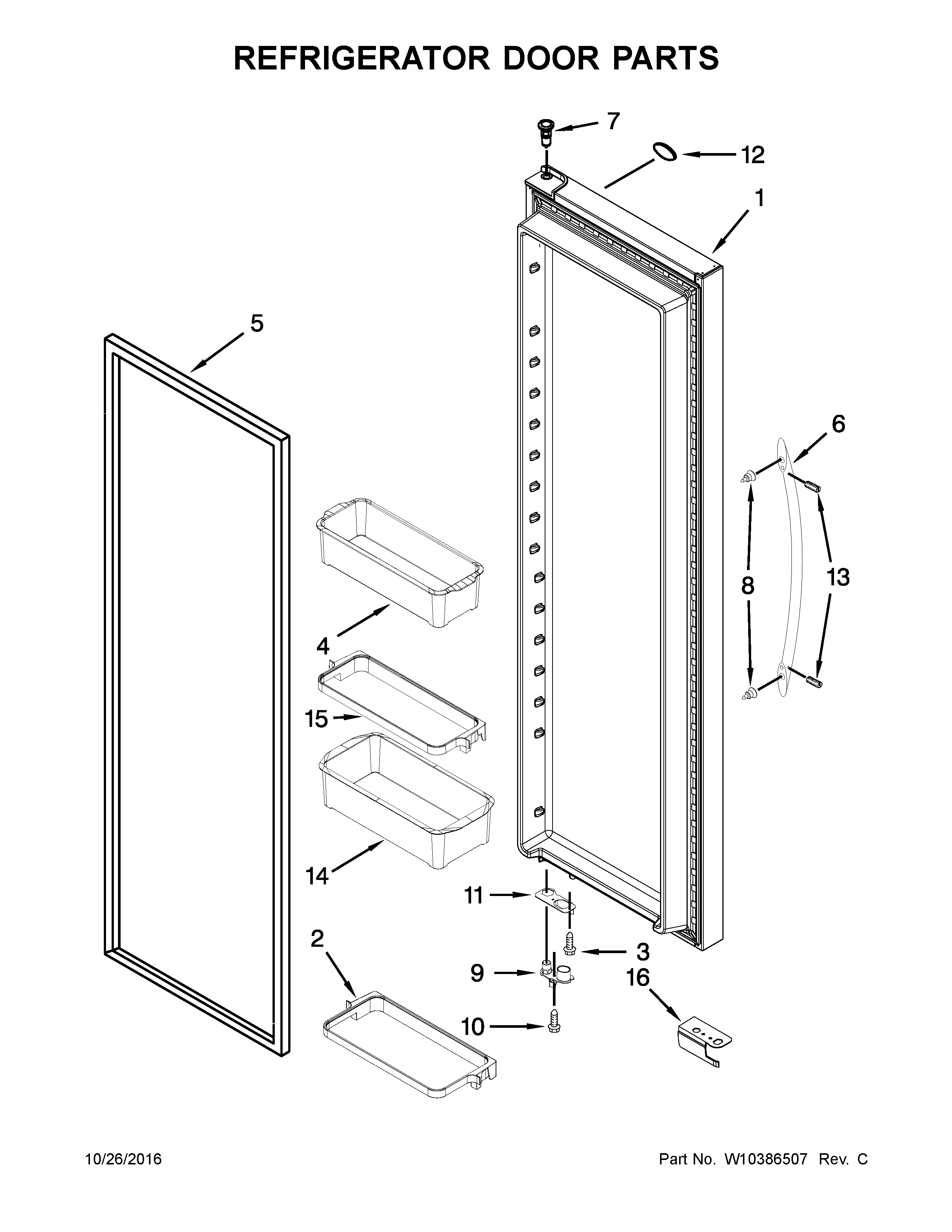 KitchenAid KSF26C7XYY00 refrigerator door parts diagram