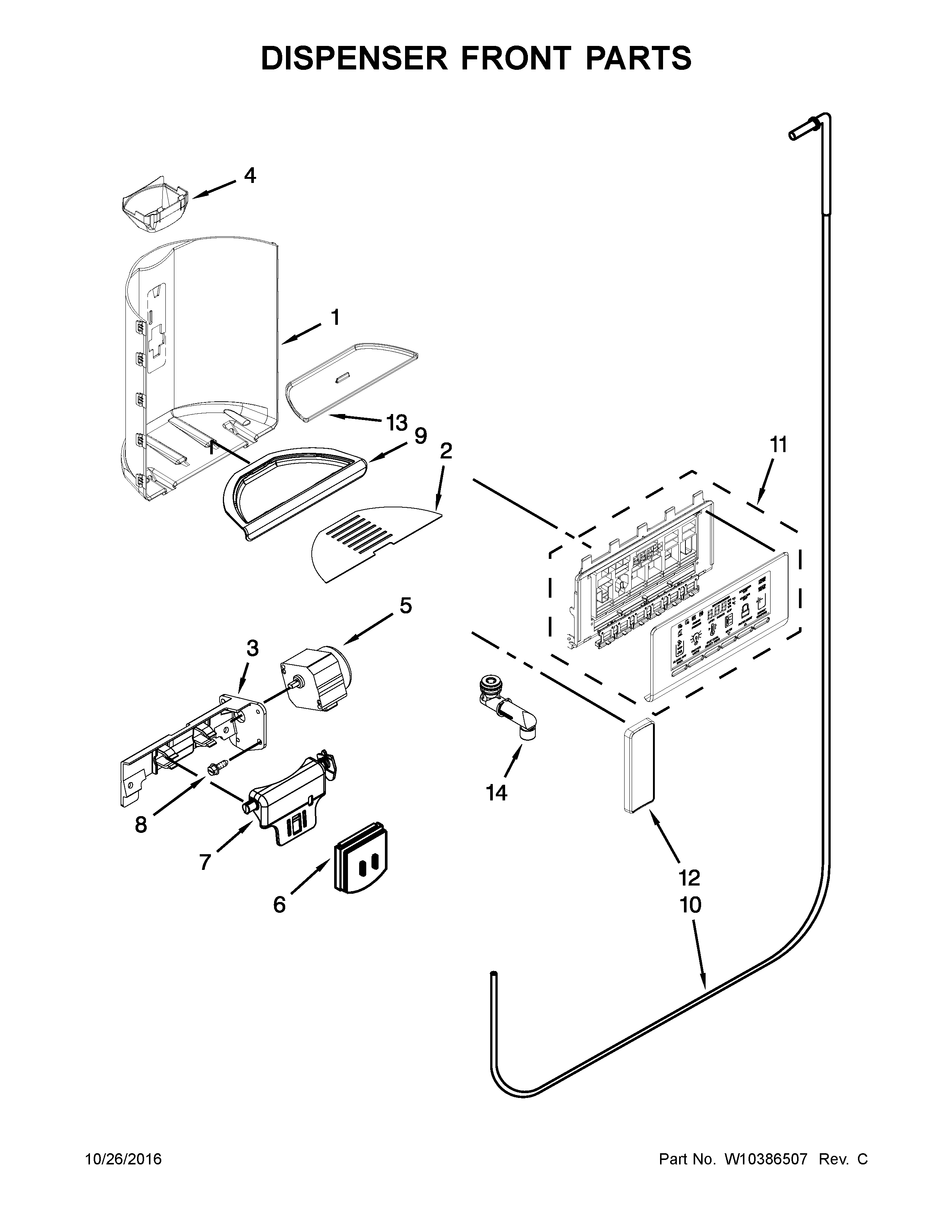 KitchenAid KSF26C7XYY00 dispenser front parts diagram