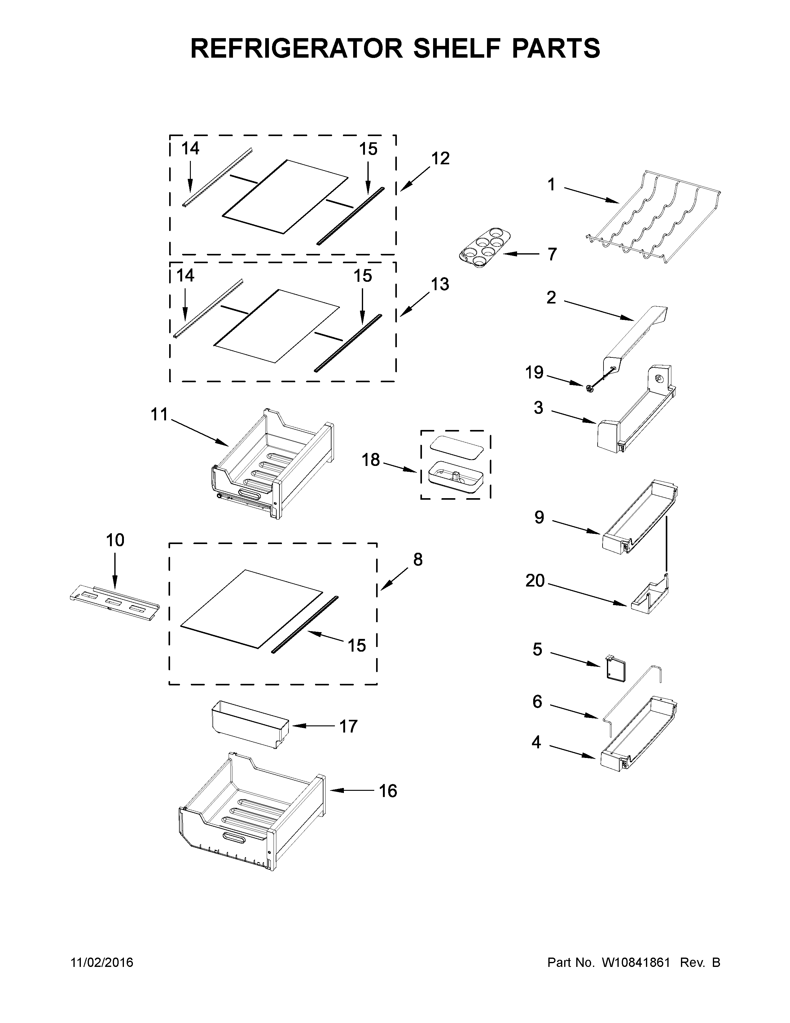 Whirlpool URB551WNEM0 refrigerator shelf parts diagram