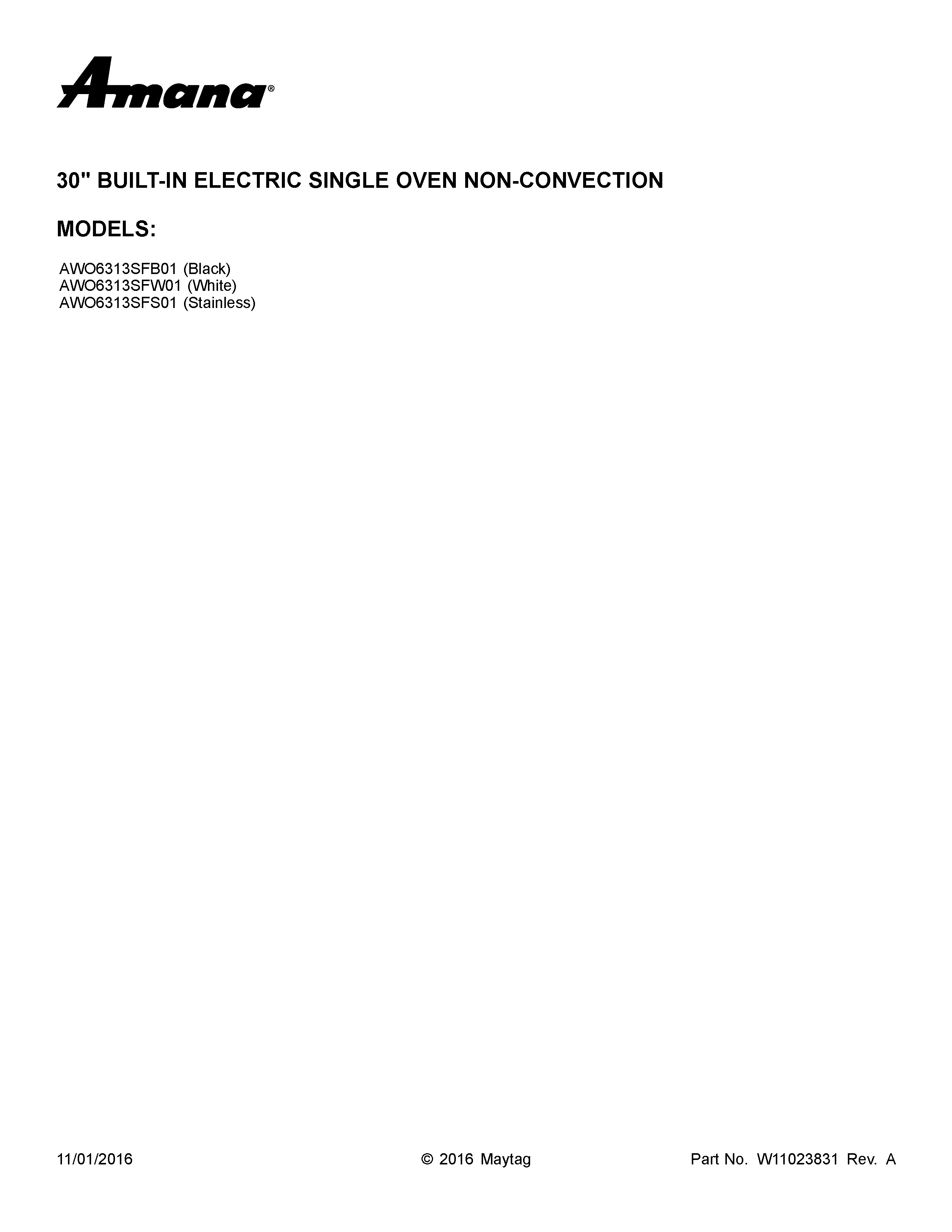 Amana AWO6313SFS01 cover sheet diagram