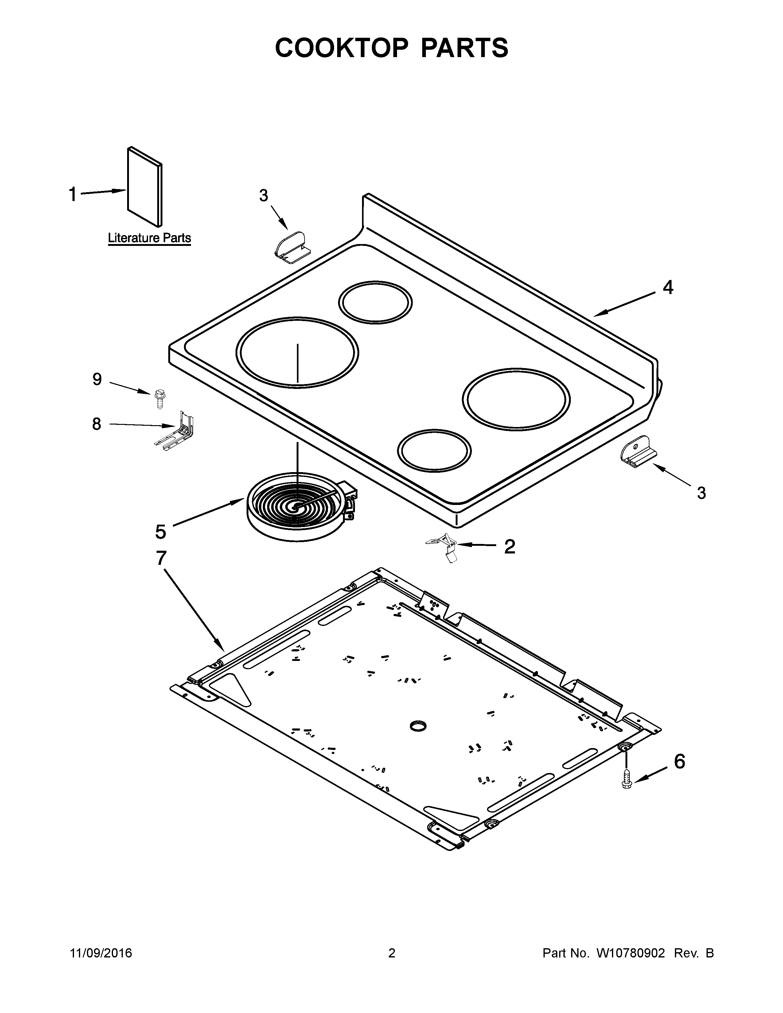 Whirlpool YWFE515S0EB0 cooktop parts diagram