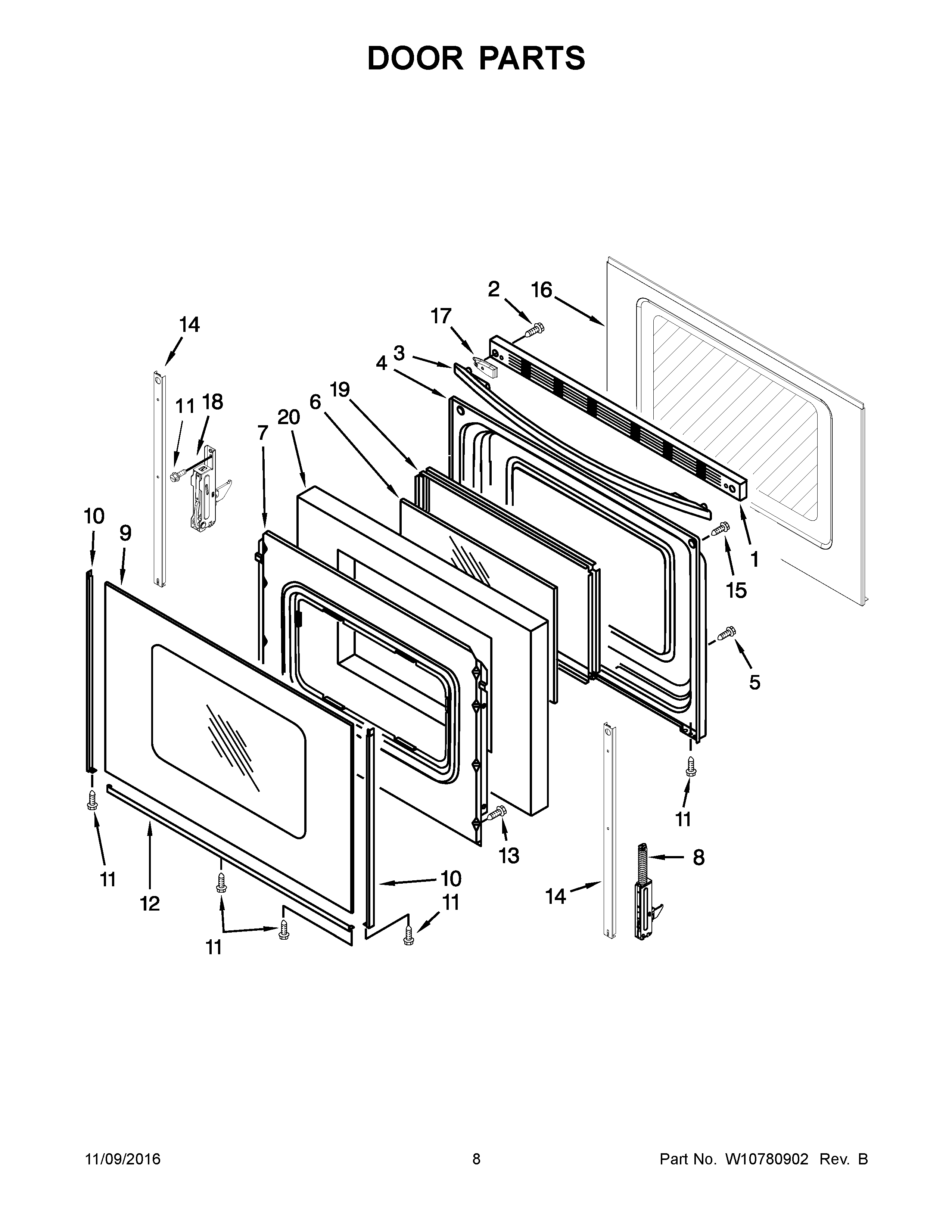 Whirlpool YWFE515S0EB0 door parts diagram