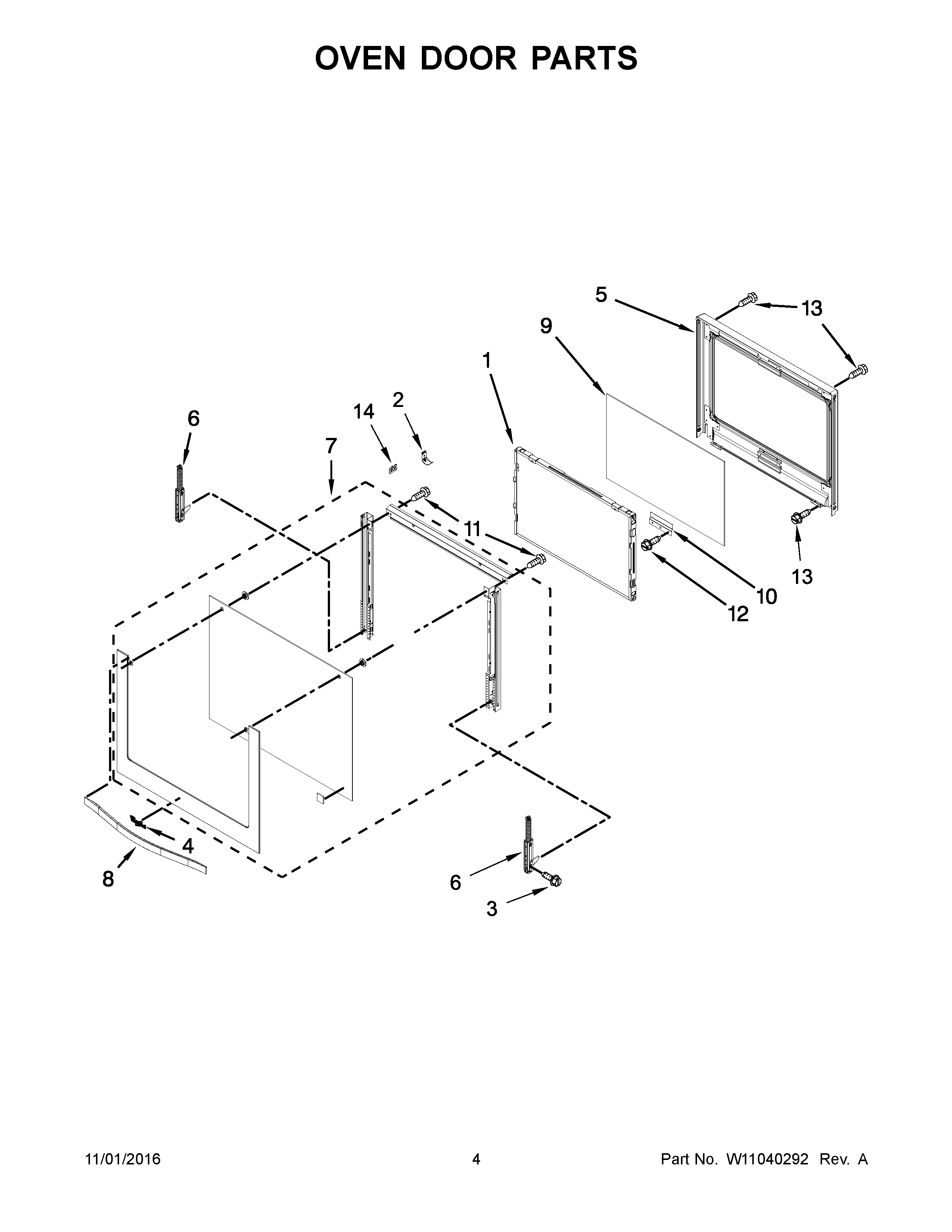 Whirlpool WOS51EC7AW04 oven door parts diagram