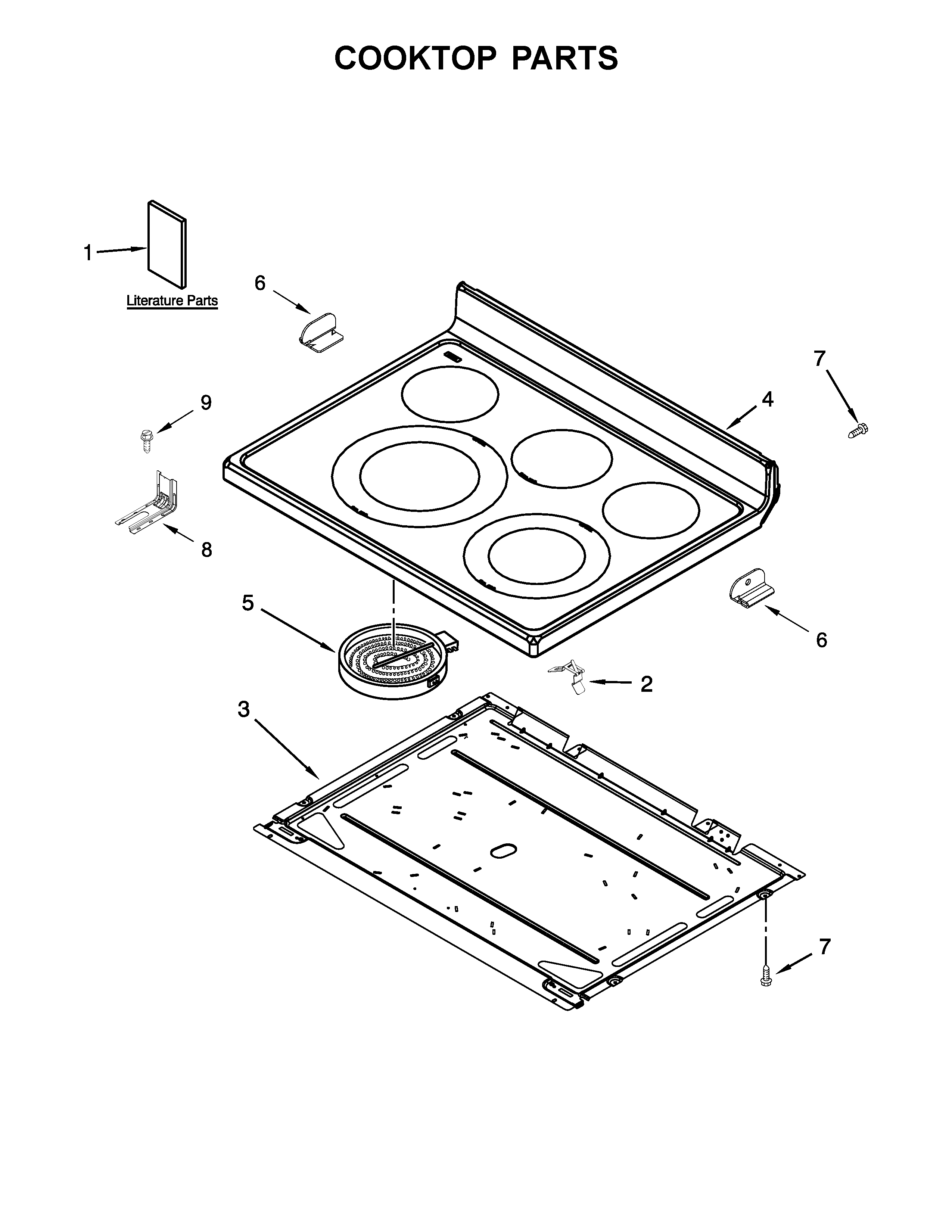 Whirlpool WFE530C0EW0 cooktop parts diagram