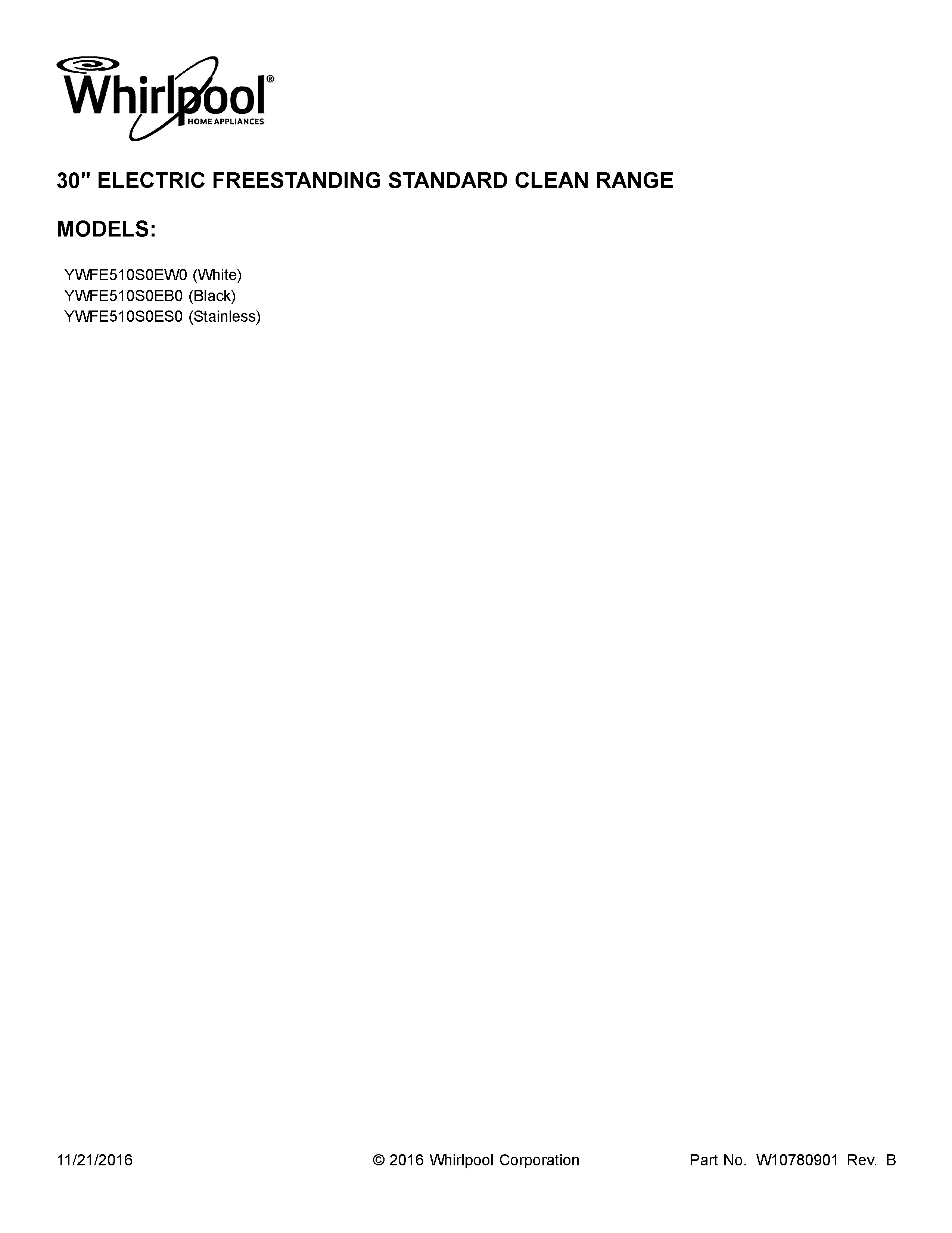 Whirlpool YWFE510S0EB0 cover sheet diagram