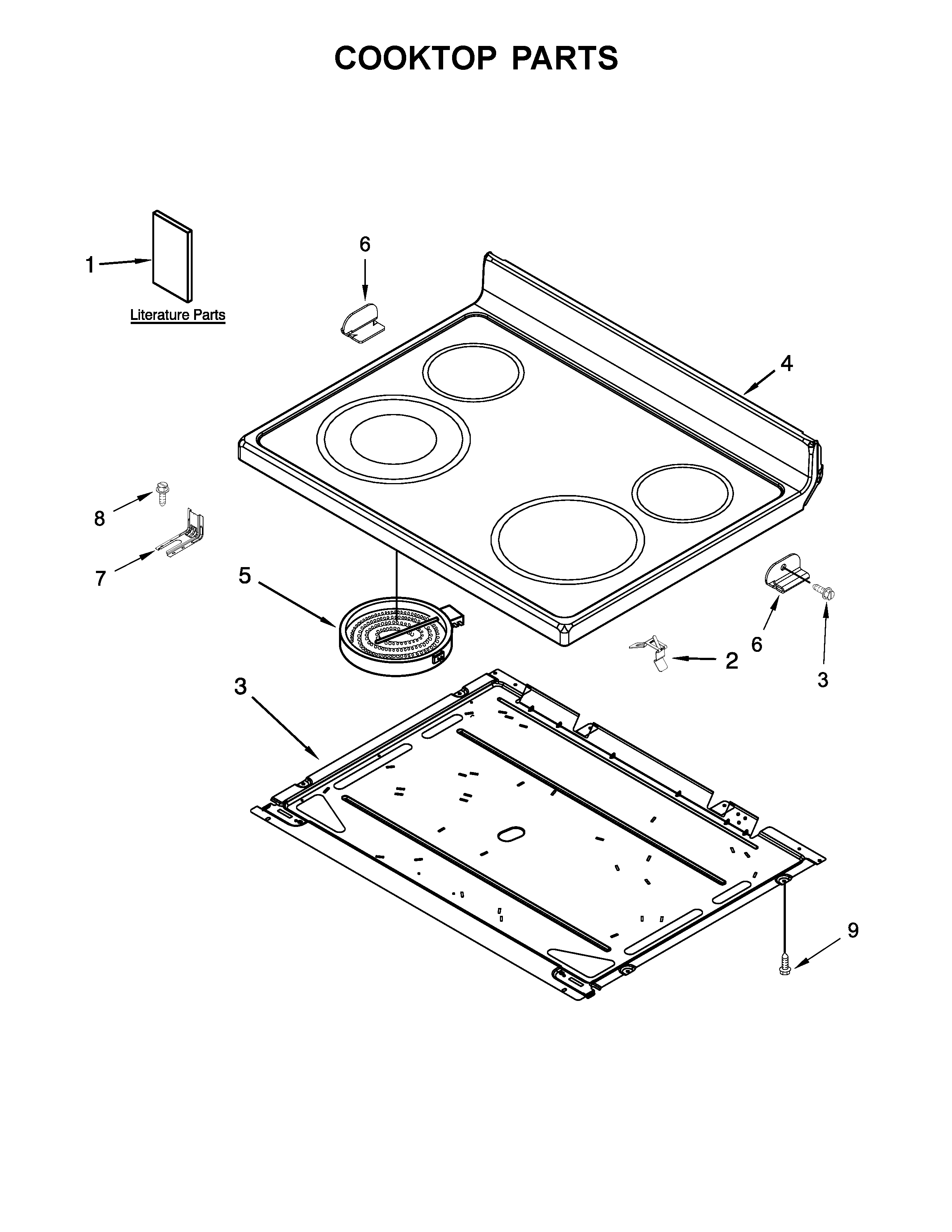 Whirlpool YWFE510S0EB0 cooktop parts diagram