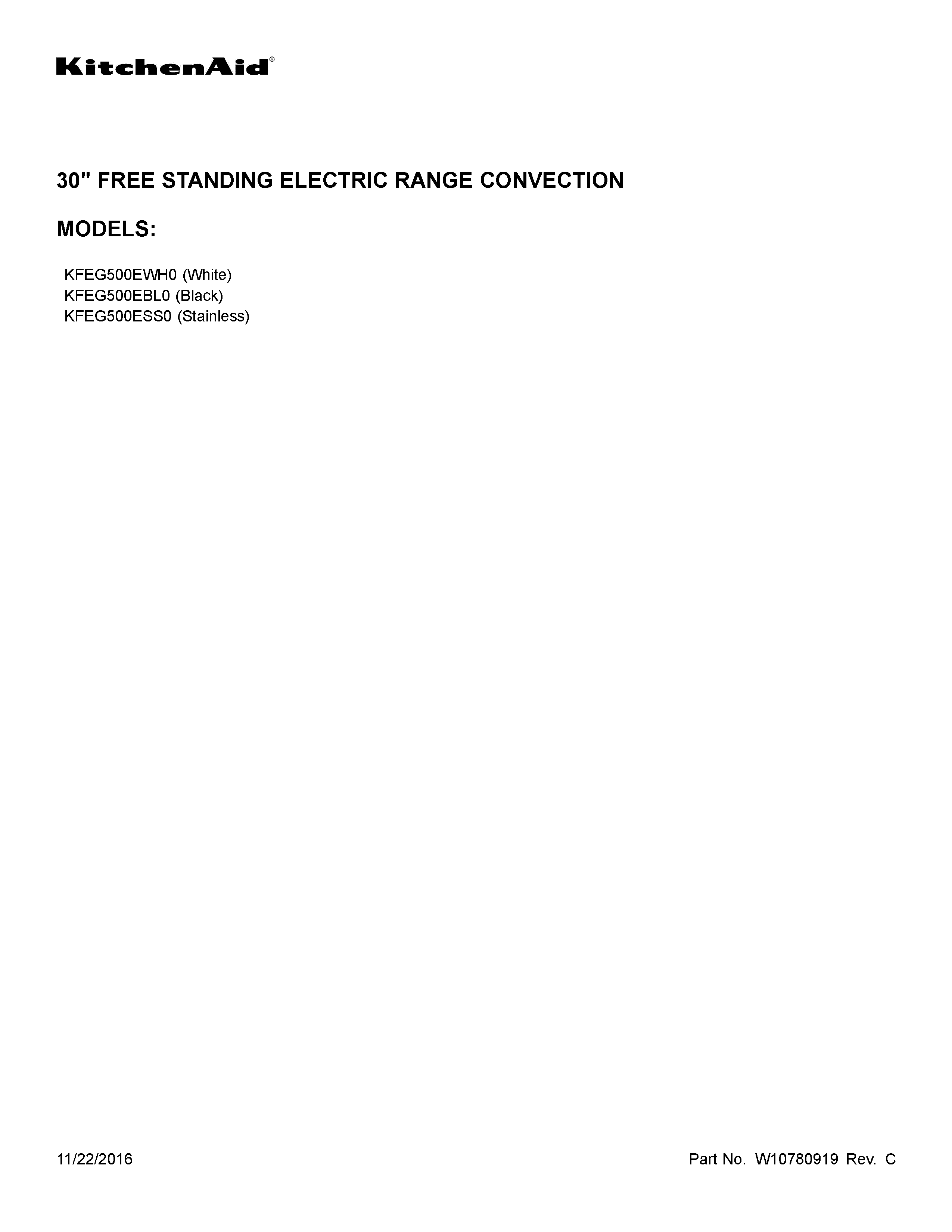 KitchenAid KFEG500EBL0 cover sheet diagram