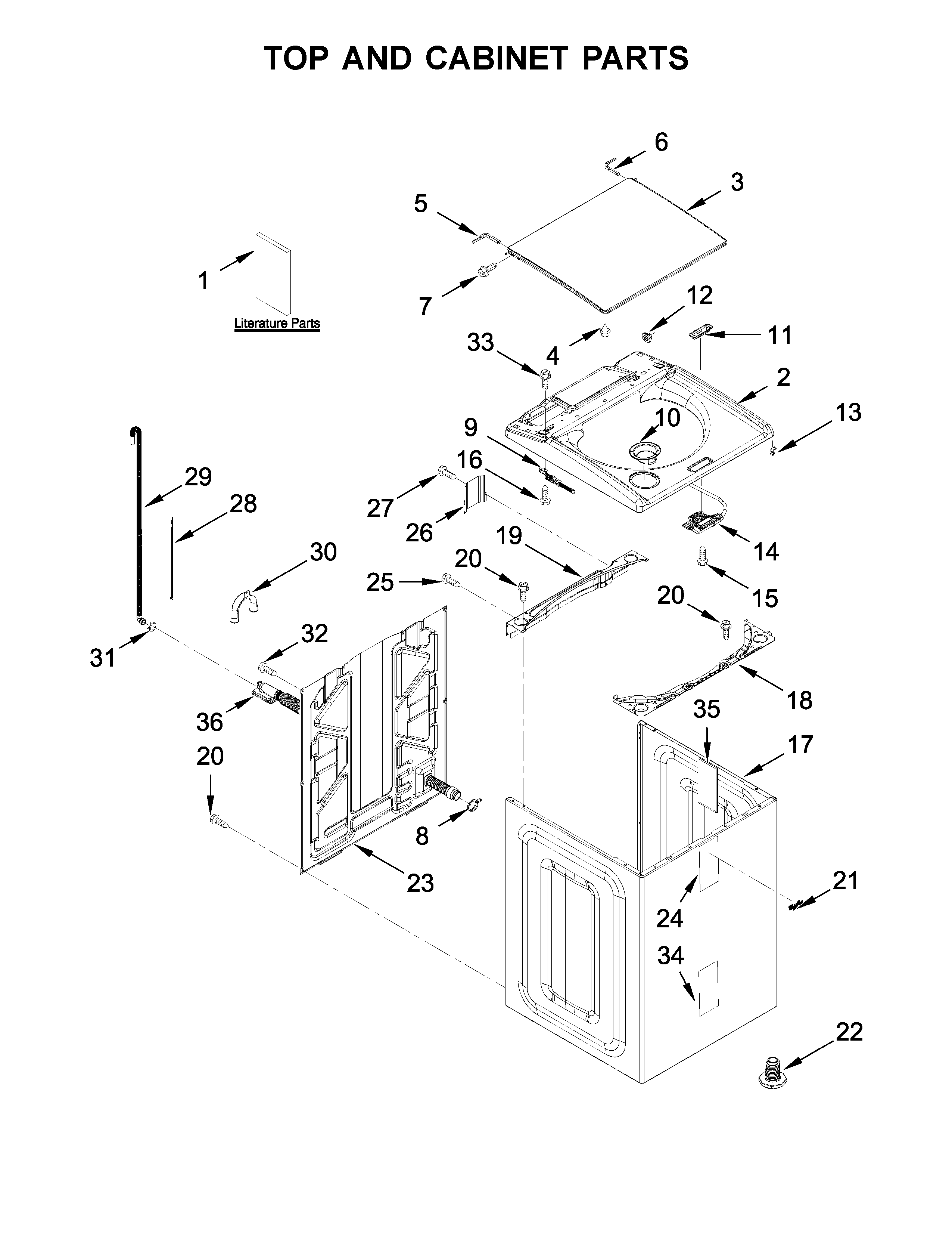 Whirlpool WTW8040DW2 top and cabinet parts diagram