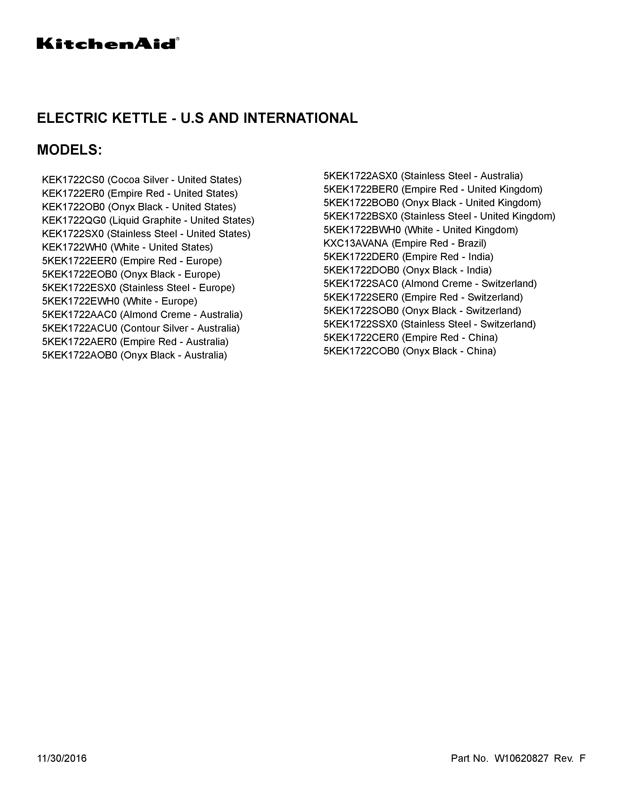 KitchenAid 5KEK1722ESX0 cover sheet diagram