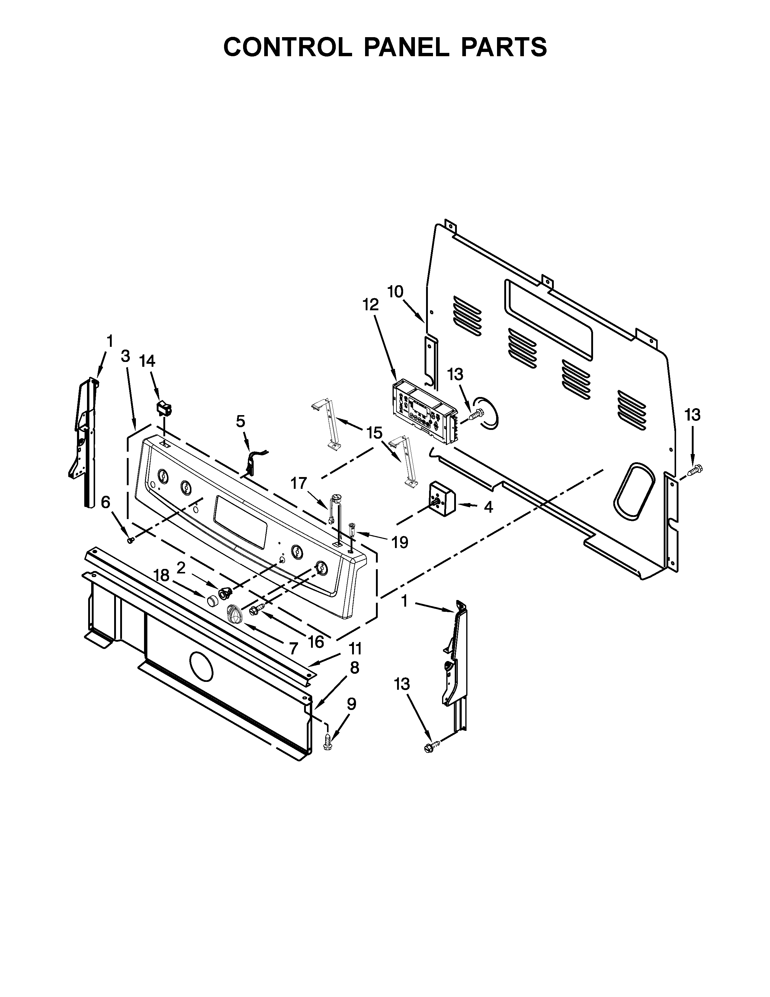 Whirlpool YWFE530C0EB0 control panel parts diagram