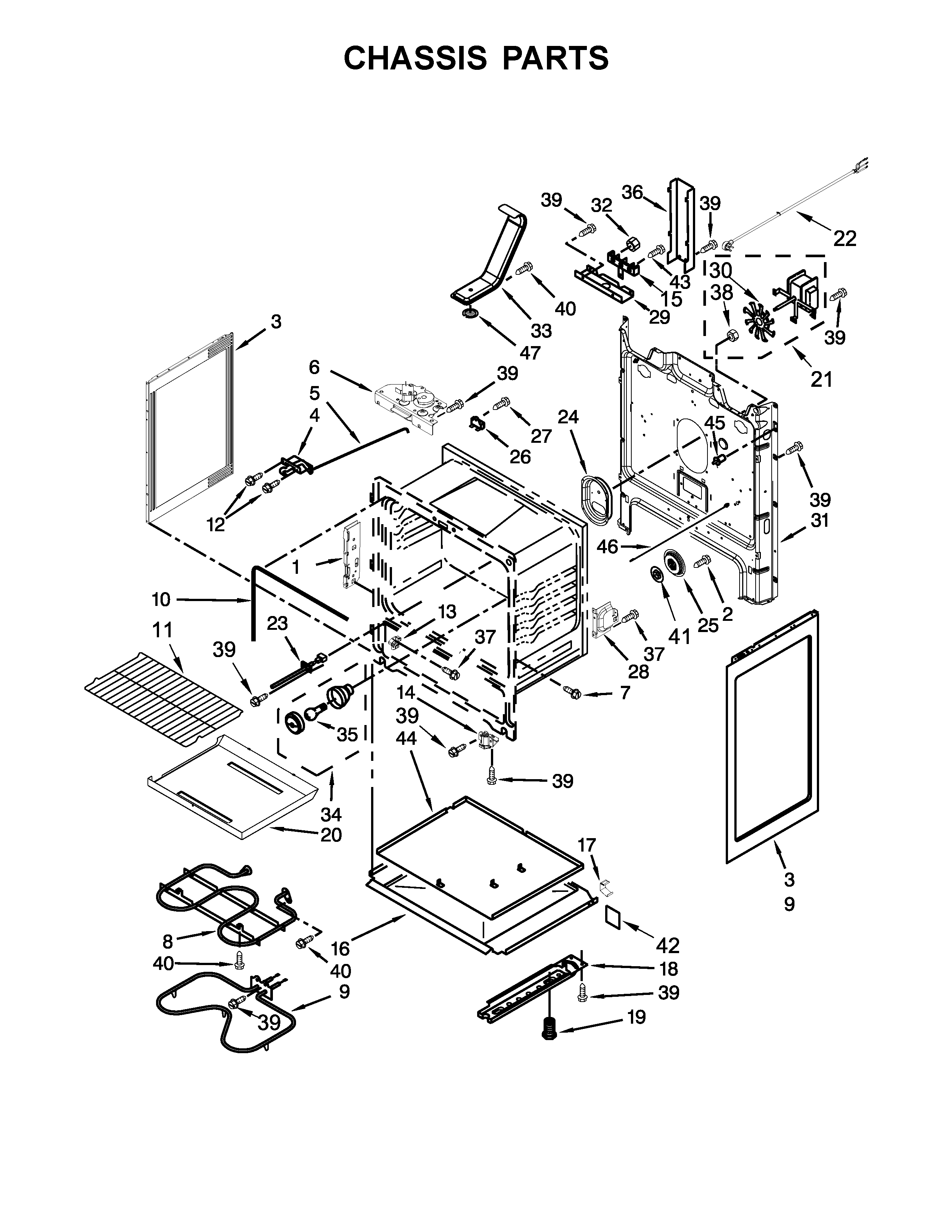 Whirlpool YWFE530C0EB0 chassis parts diagram