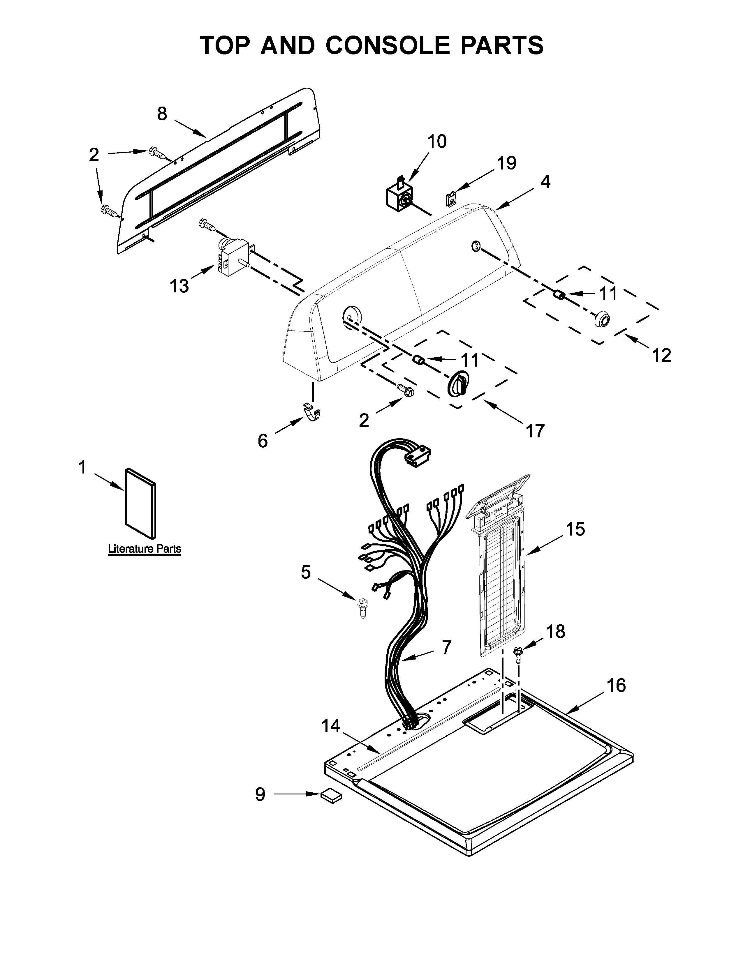 Whirlpool 4KWED4605FW0 top and console parts diagram