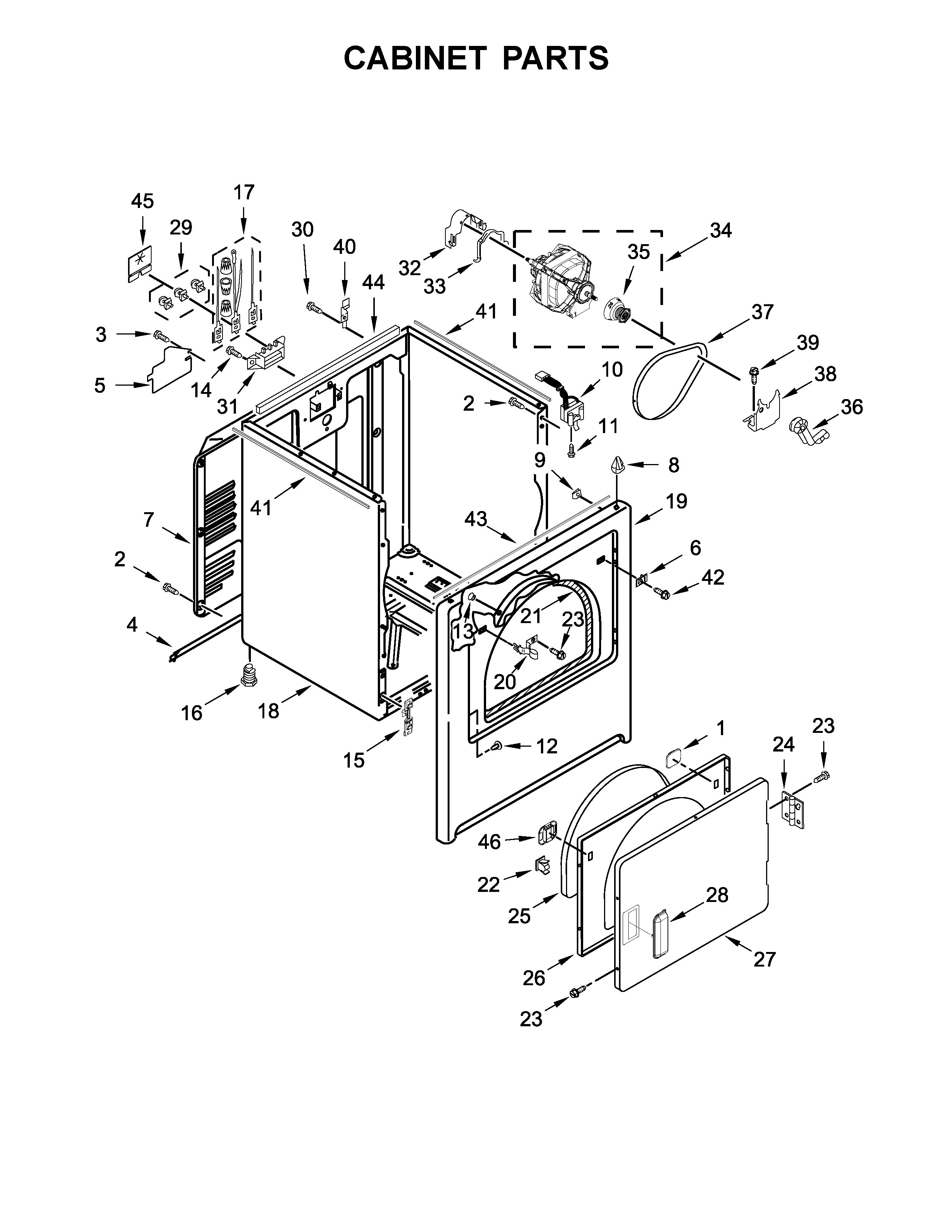 Whirlpool 4KWED4605FW0 cabinet parts diagram