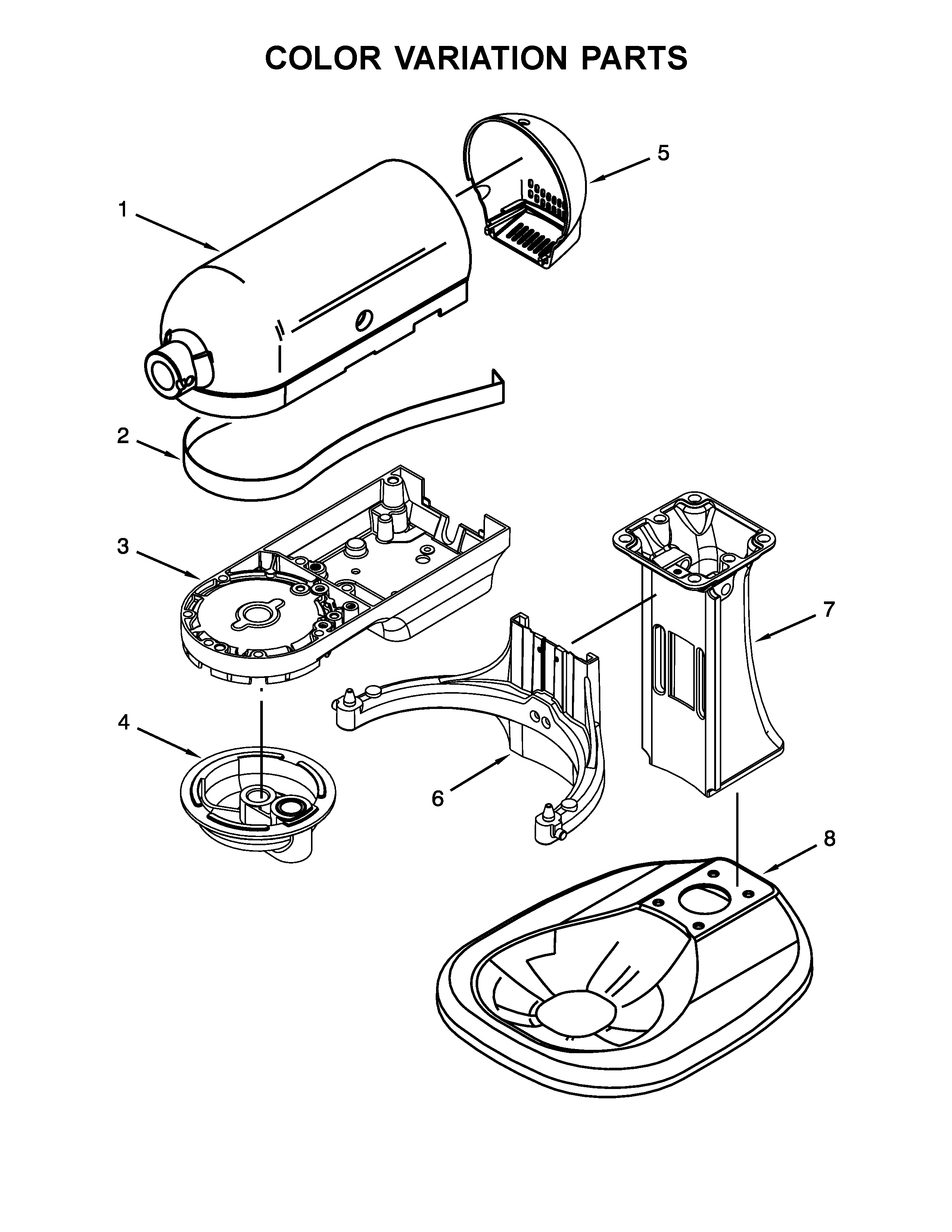 KitchenAid 3KSM5CBTWH0 color variation parts diagram