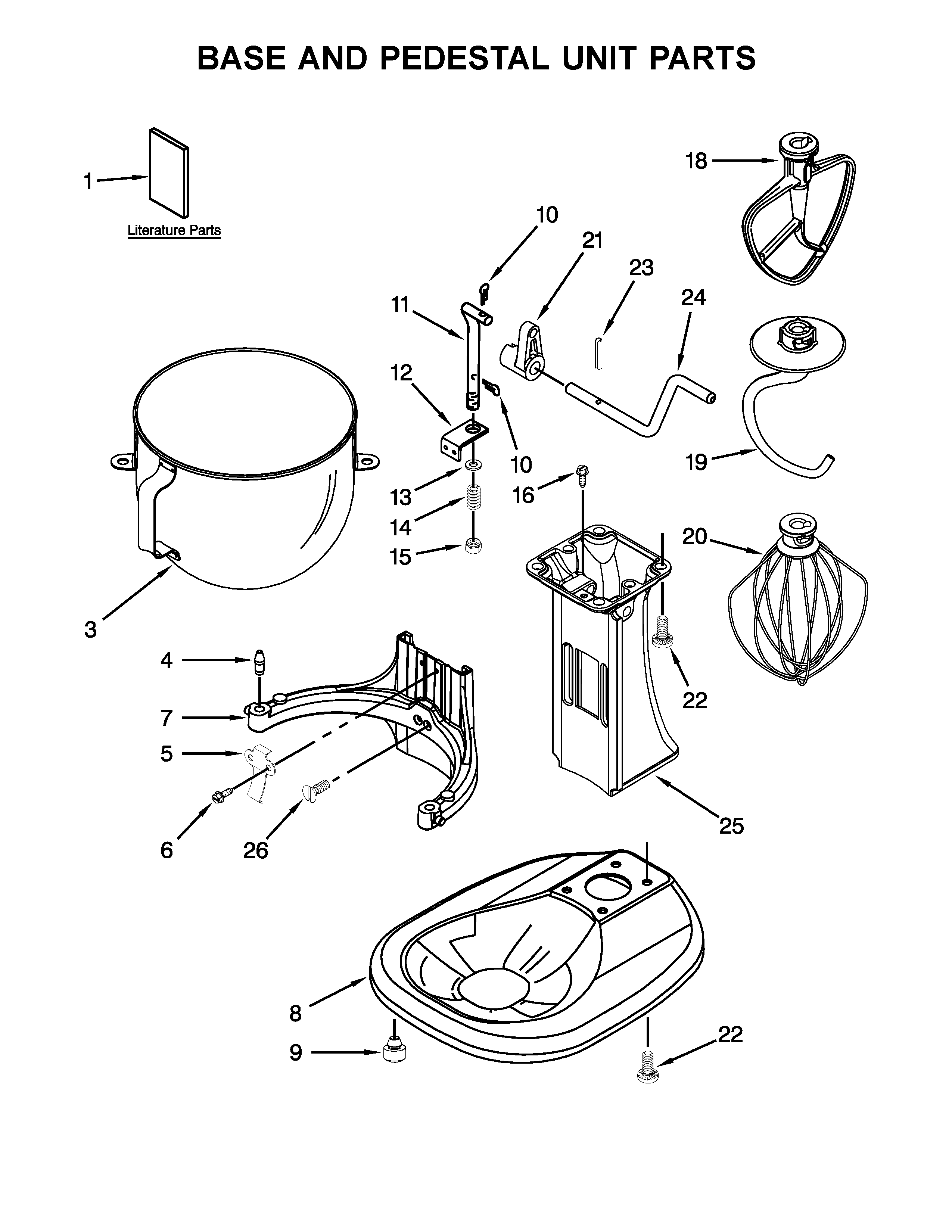 KitchenAid 3KSM5CBTWH0 base and pedestal unit parts diagram