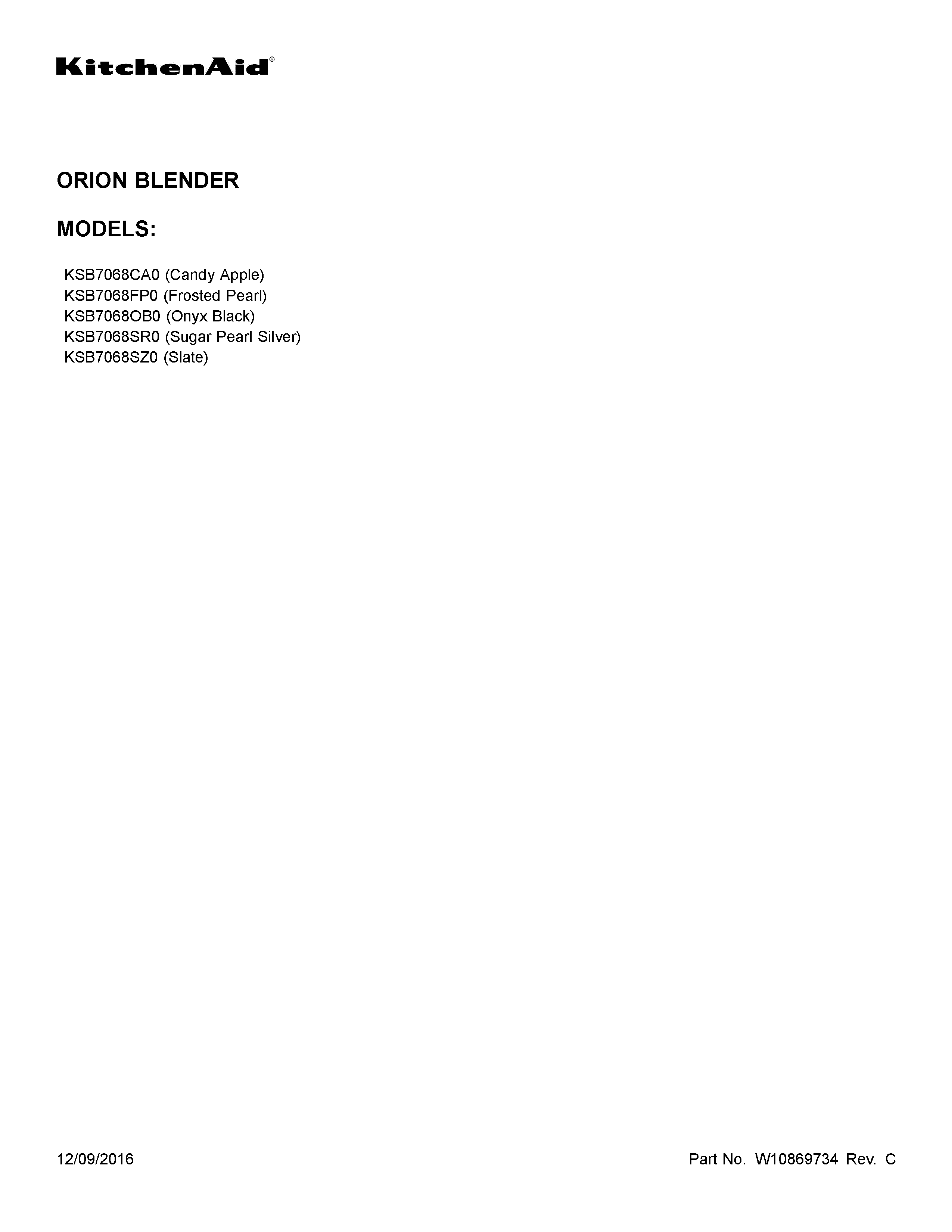 KitchenAid KSB7068FP0 cover sheet diagram